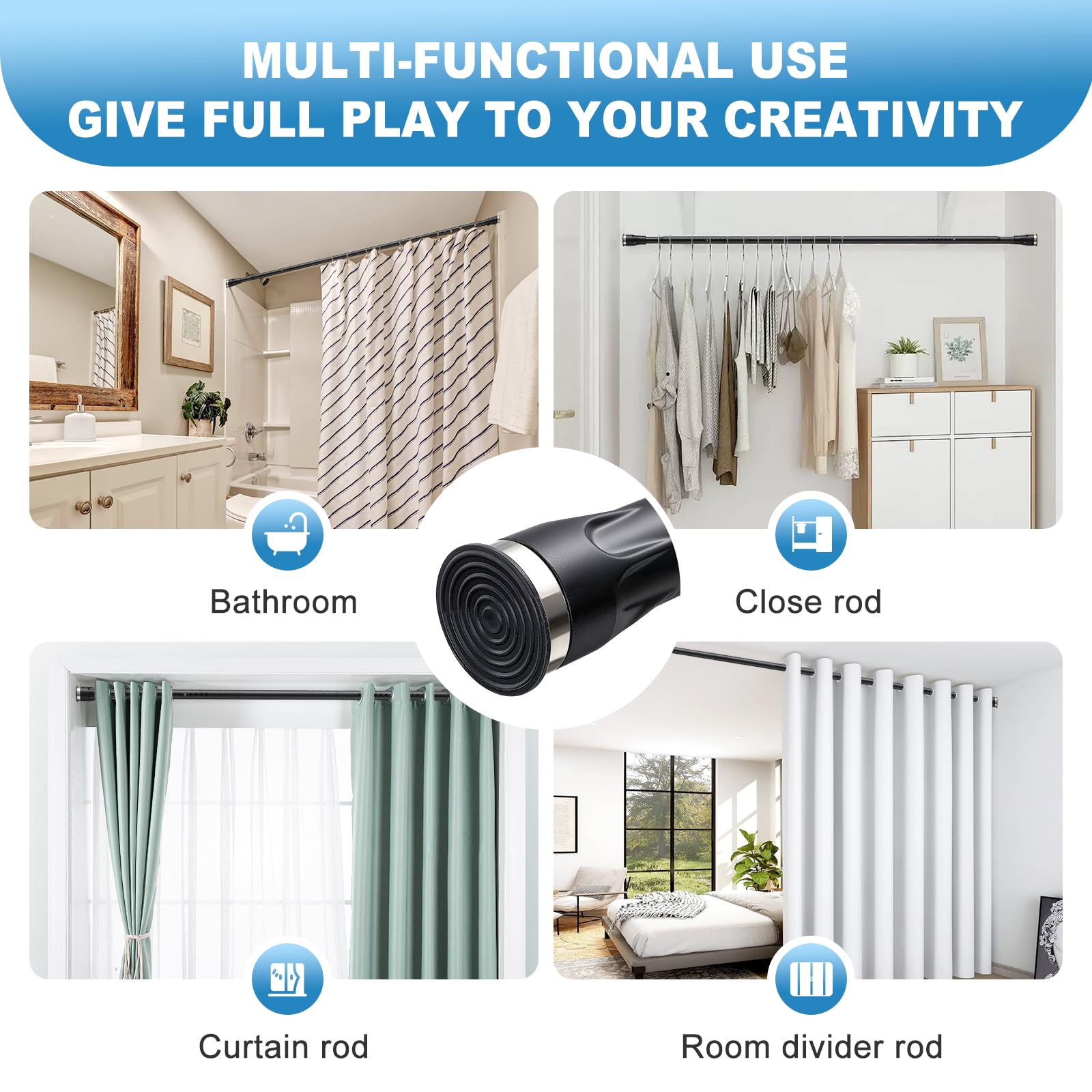 Tension Shower Curtain Rod, 42 to 100 inch Adjustable Heavy Duty black shower tension curtain rod for bathroom Closet Windows