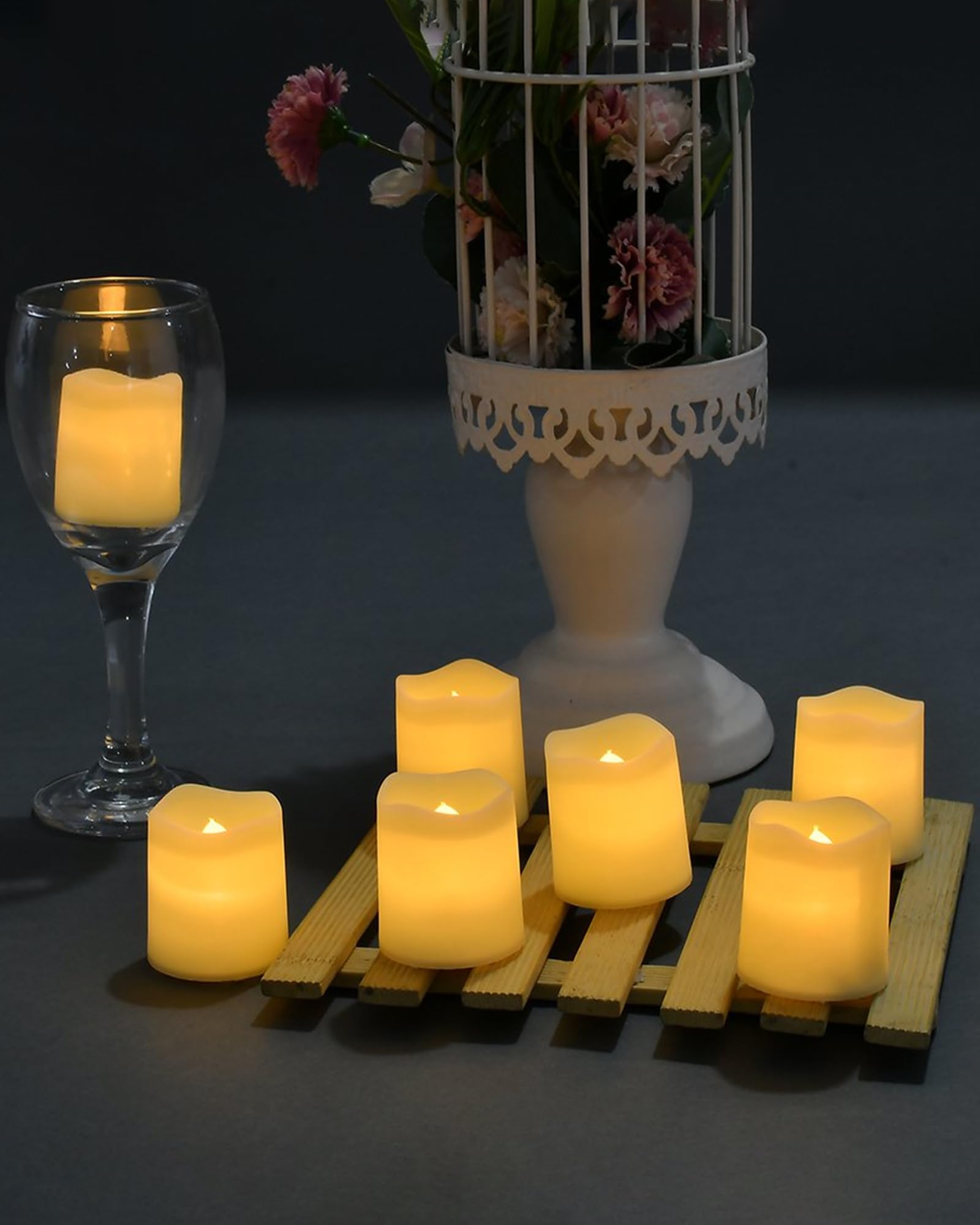 Flameless Votive Candles,Flameless Flickering Electric Fake Candle,24 Pack Battery Operated LED Tea Lights in Warm White for Wedding,Table,Festival Celebration,Halloween,Christmas Decorations