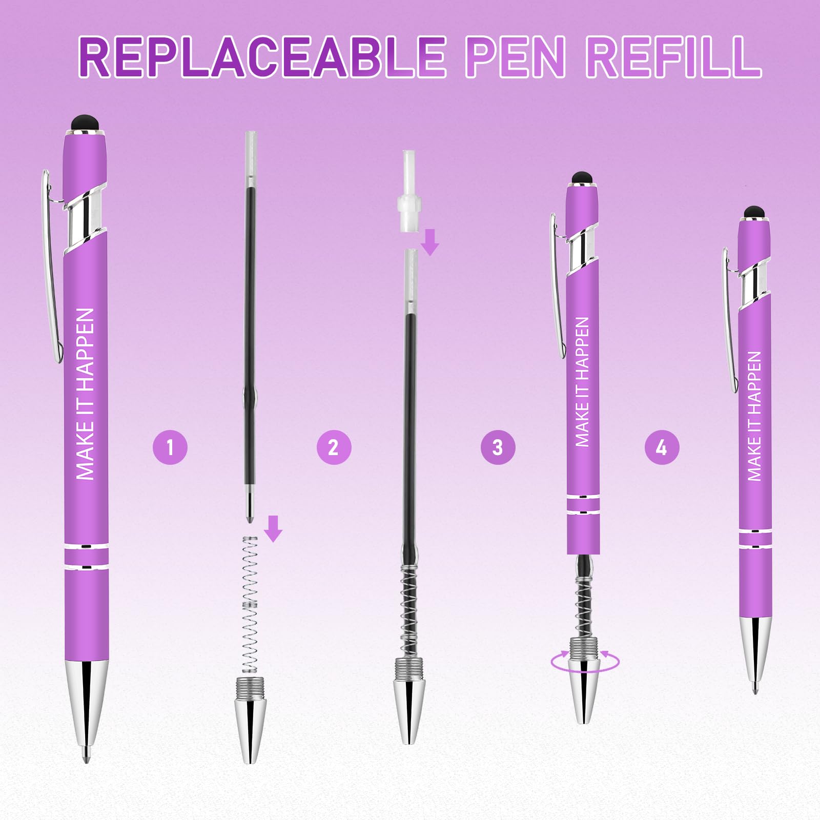 Luxeviss 30 Pcs Inspirational Pens Bulk - Motivational Ink Ballpoint Pen with Quotes Stylus Tip Nurse Gifts for School Coworkers Office Supplies