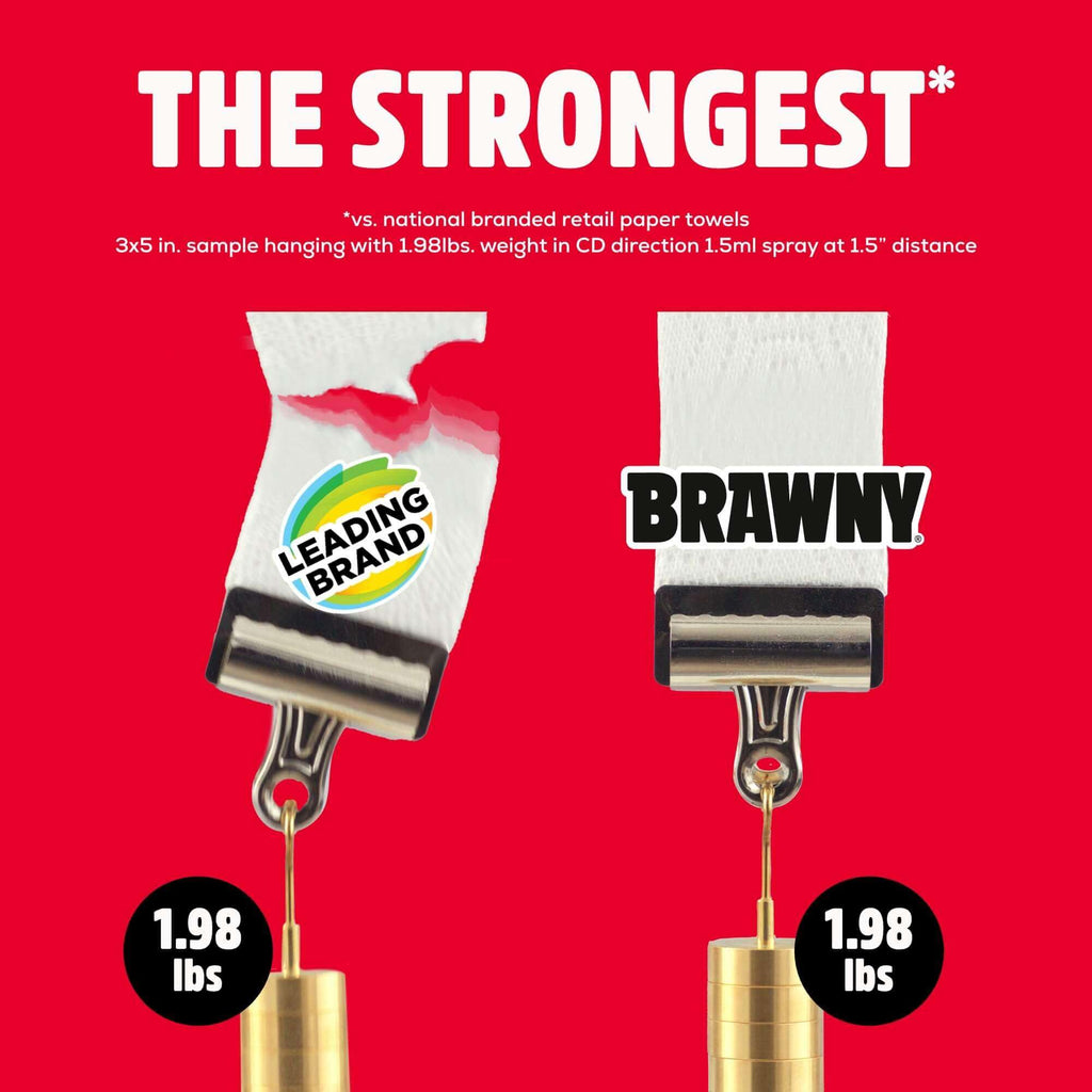 Brawny Tear-A-Square 3-Ply Paper Towels, 2 Double Rolls = 4 Regular Rolls, Strong, Absorbent, and Durable with 3 Sheet Sizes (Quarter, Half, Full)