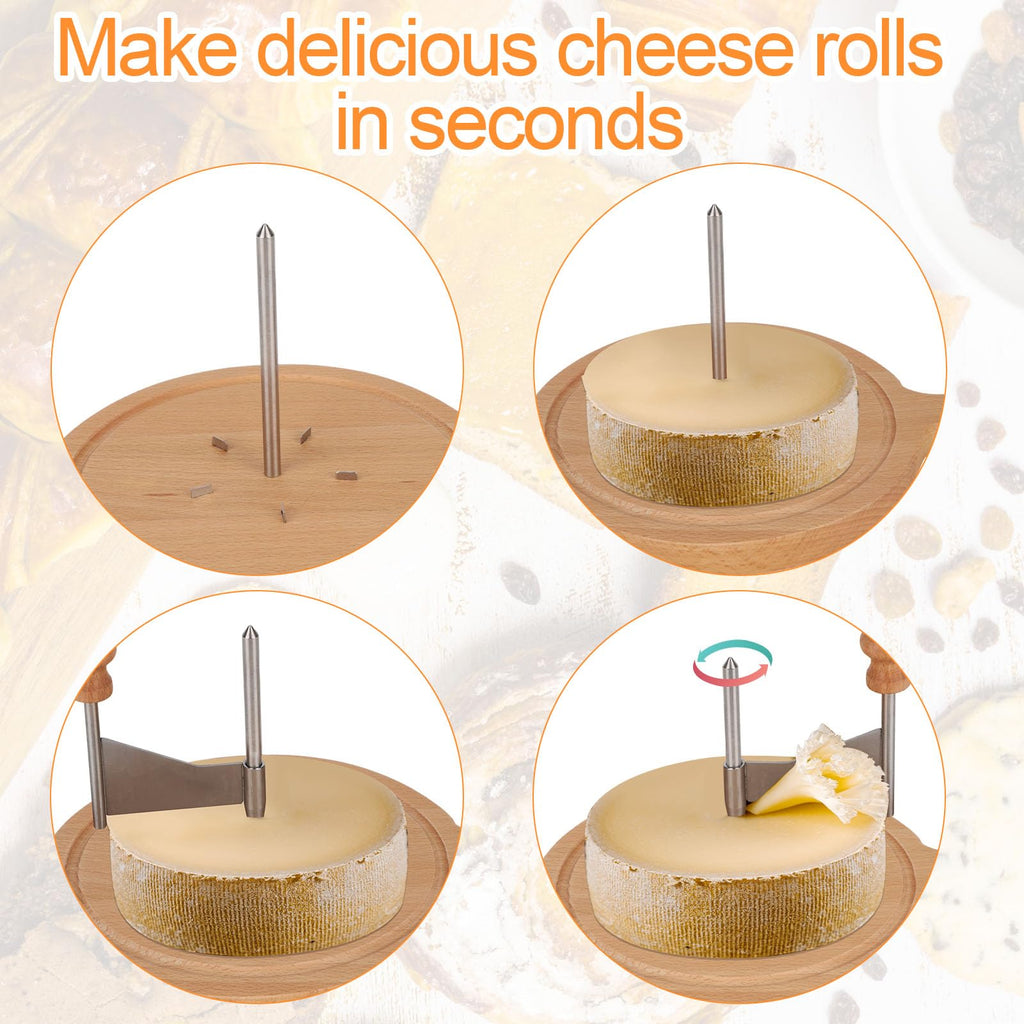 Wooden Cheese Wheel Cutter, Stainless Steel Round Cheese Curler Slicer Maker Shaver with Handle Kitchen Accessories for Butter Chocolate Home Restaurants Cafes Bakery