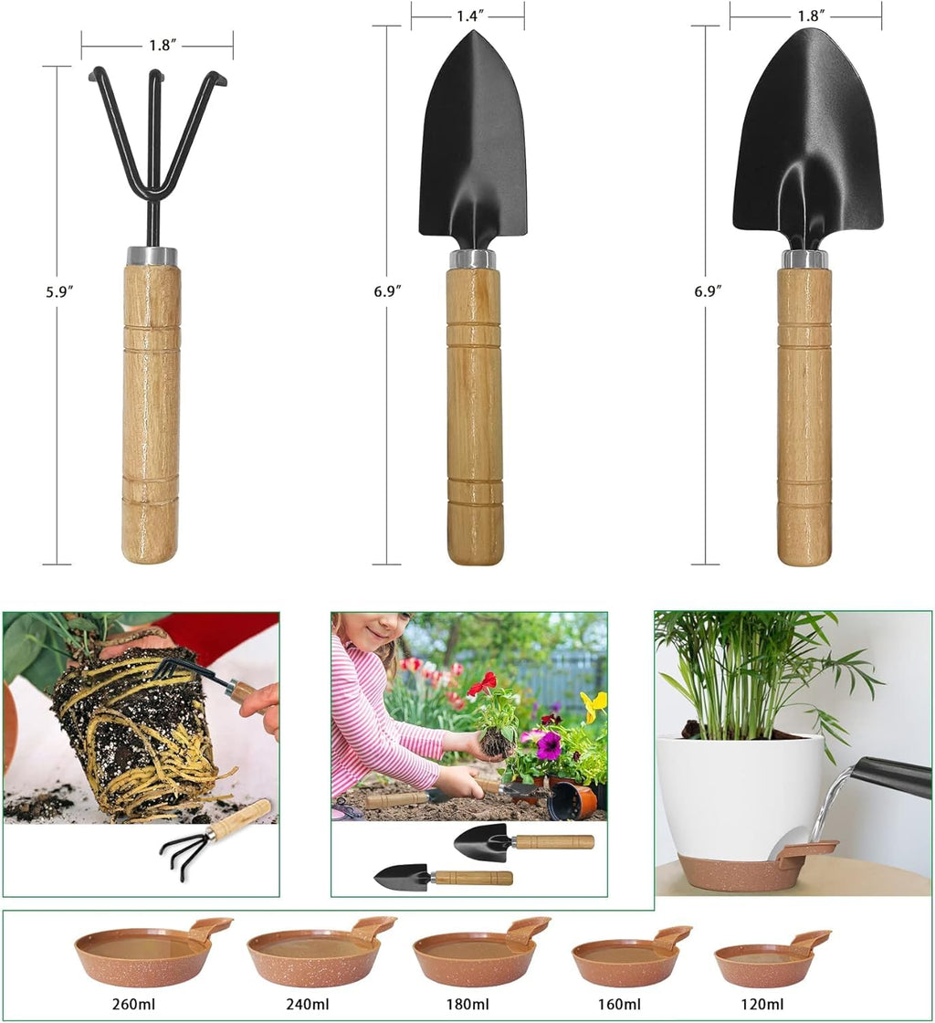 5 Pack Plant Pots 7/6.5/6/5.5/5 Inch Self Watering Planters with Mesh Drainage Holes and 3 Garden Tools for Indoor Outdoor Garden Plants Flowers (White)