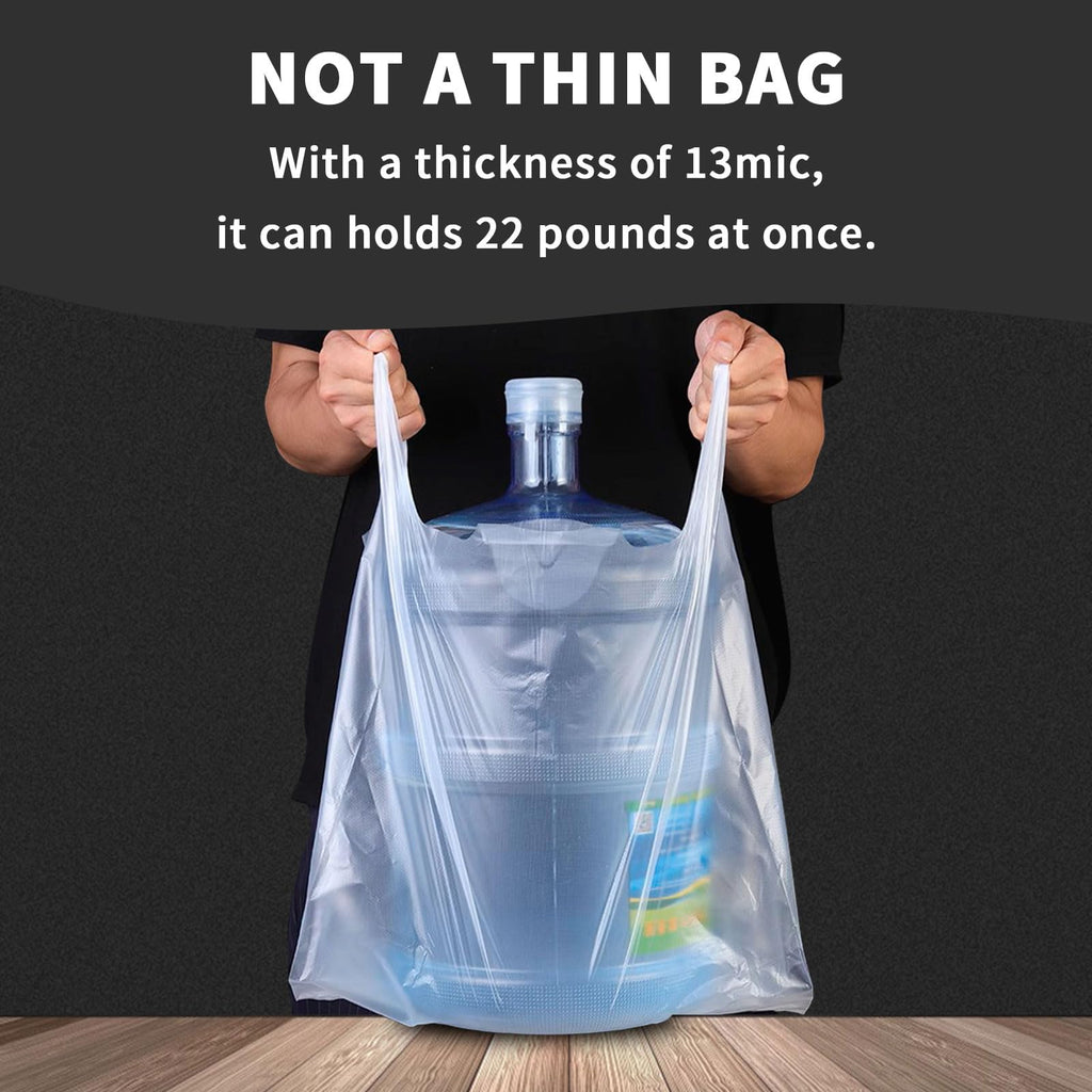 Transparent Grocery Bags Plastic Shopping Bags with Handles T Shirt Bags for Small Business Store Retail Restaurant (Clear(12.5 * 20in,100 pcs))