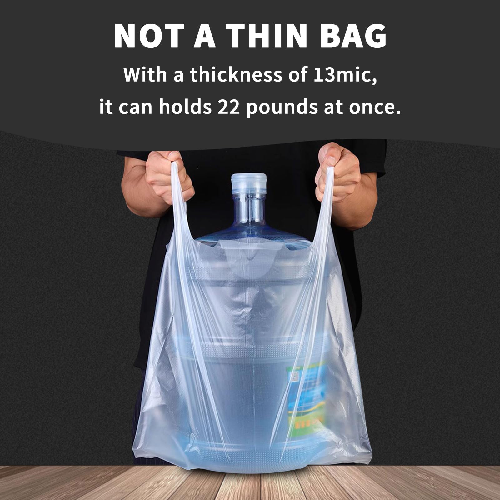 Transparent Grocery Bags Plastic Shopping Bags with Handles T Shirt Bags for Small Business Store Retail Restaurant (Clear(12.5 * 20in,100 pcs))