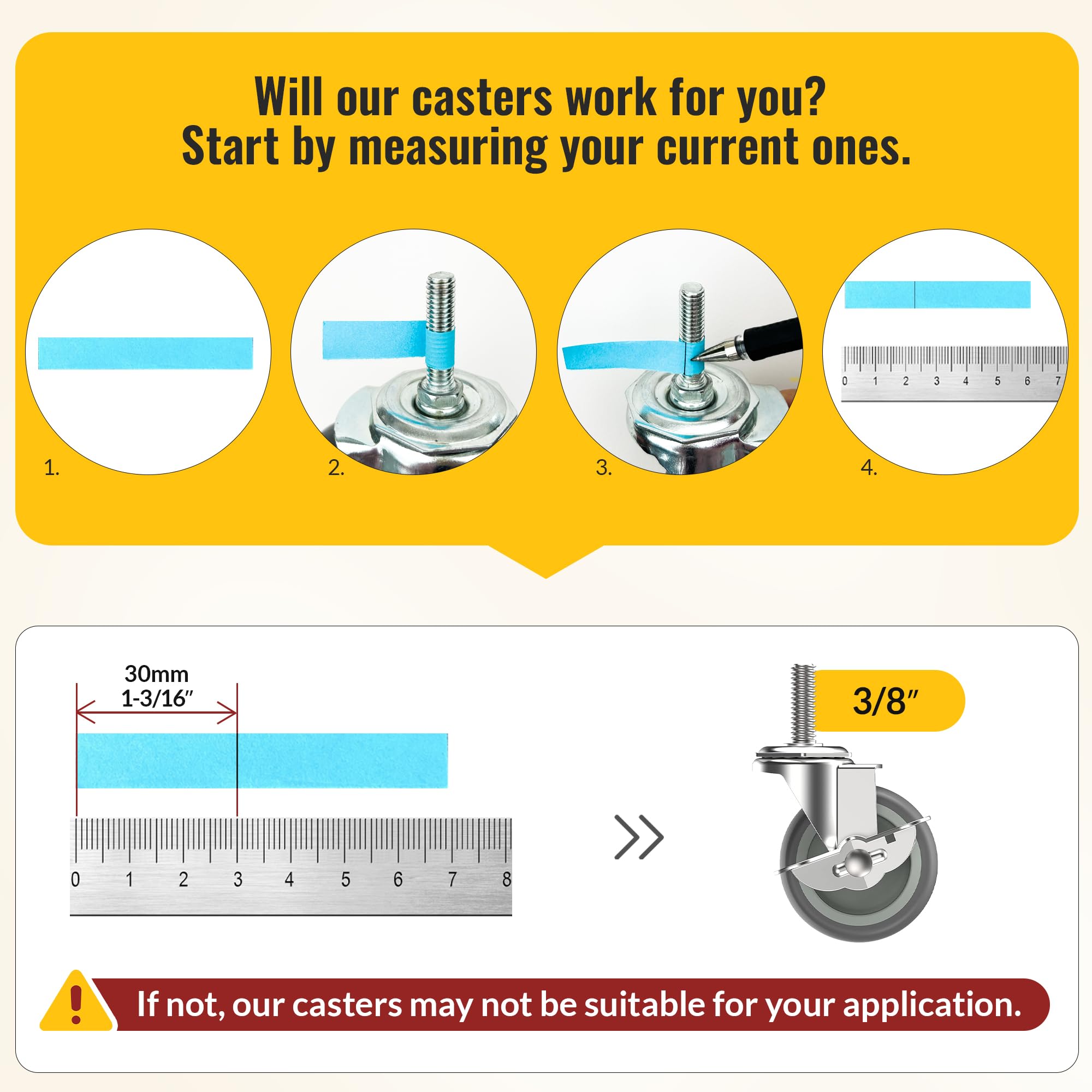 HOLKIE Caster Wheels 3 inch Locking Stem Casters, 3/8" -16 x 1-1/2" (Stem Diameter 3/8", Stem Length 1-1/2") Threaded Stem Casters Swivel Casters Set of 4 Heavy Duty Castors, Gray Caster for Furniture