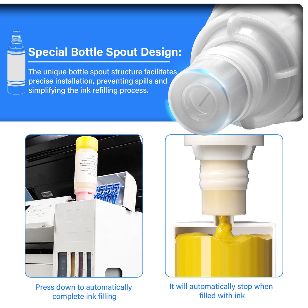 Compatible Ink Refill Bottles Replacement for T502 T522 ET-2760 ET-4760 ET-2800 ET-2850 ET-3850 ET-4850 ET-2720 ET-2803 ET-3760 ET-2400 ET-4800 ET-2750 ET-4750 ET-3750 ET-2988 Printer (2BK C M Y)