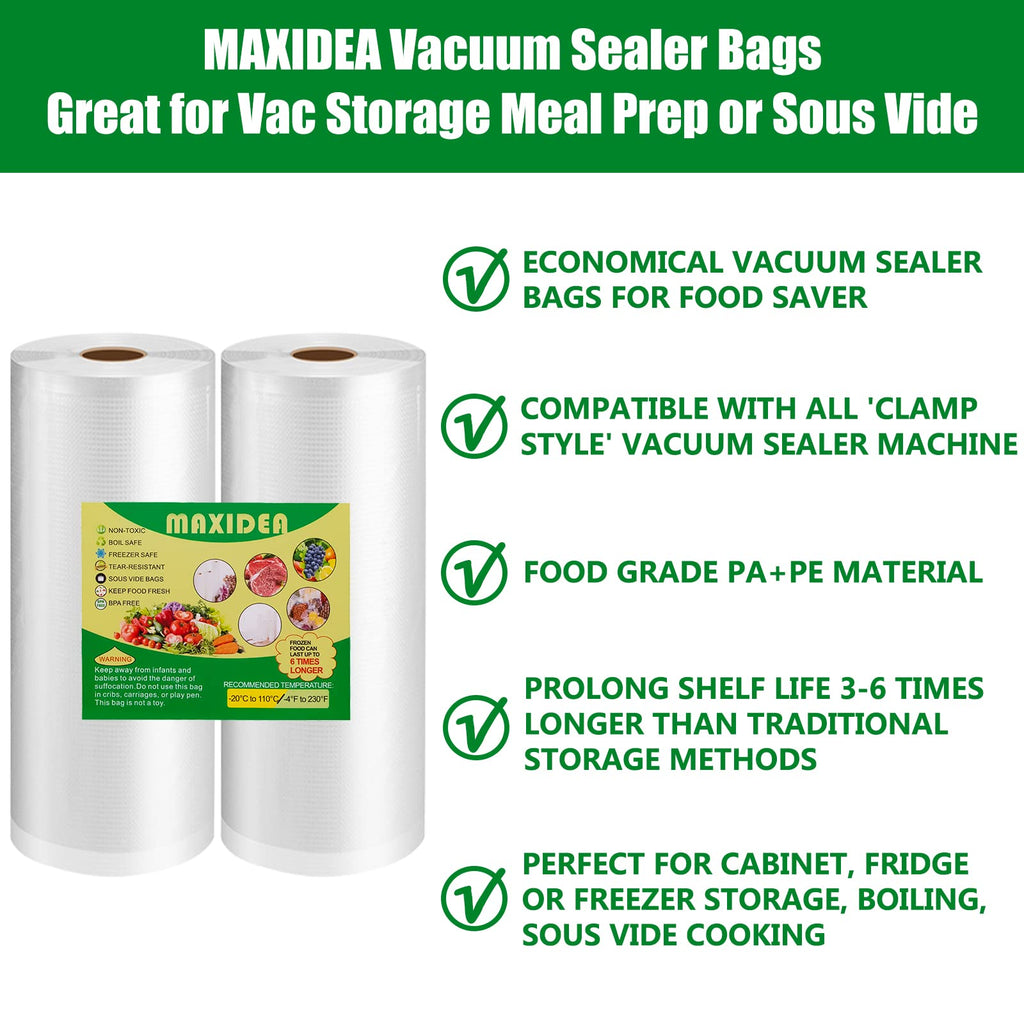 Vacuum Sealer Bags 8" x 50' 2 Rolls (Total 100ft) Commercial Grade Food Saver Bags Seal a Meal BPA Free Heavy Duty Great for Vac Storage Meal Prep or Sous Vide
