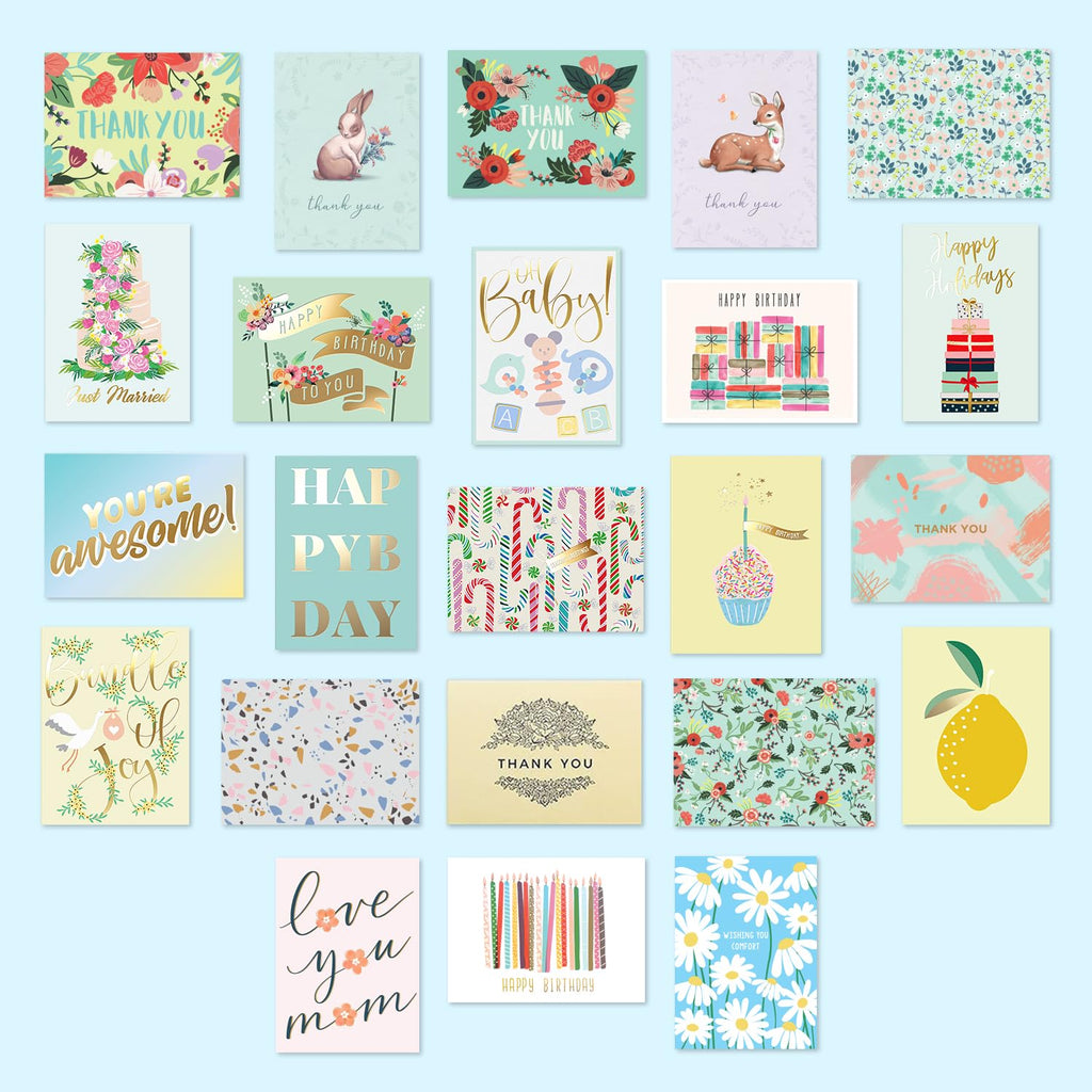 Sweetzer & Orange 100 All Occasion Cards & Envelopes Set - Greeting Notecards Assortment Box - Birthday Cards Bulk for Office, Thank You, Holiday, Blank Notecards & more – Organizer Box Included