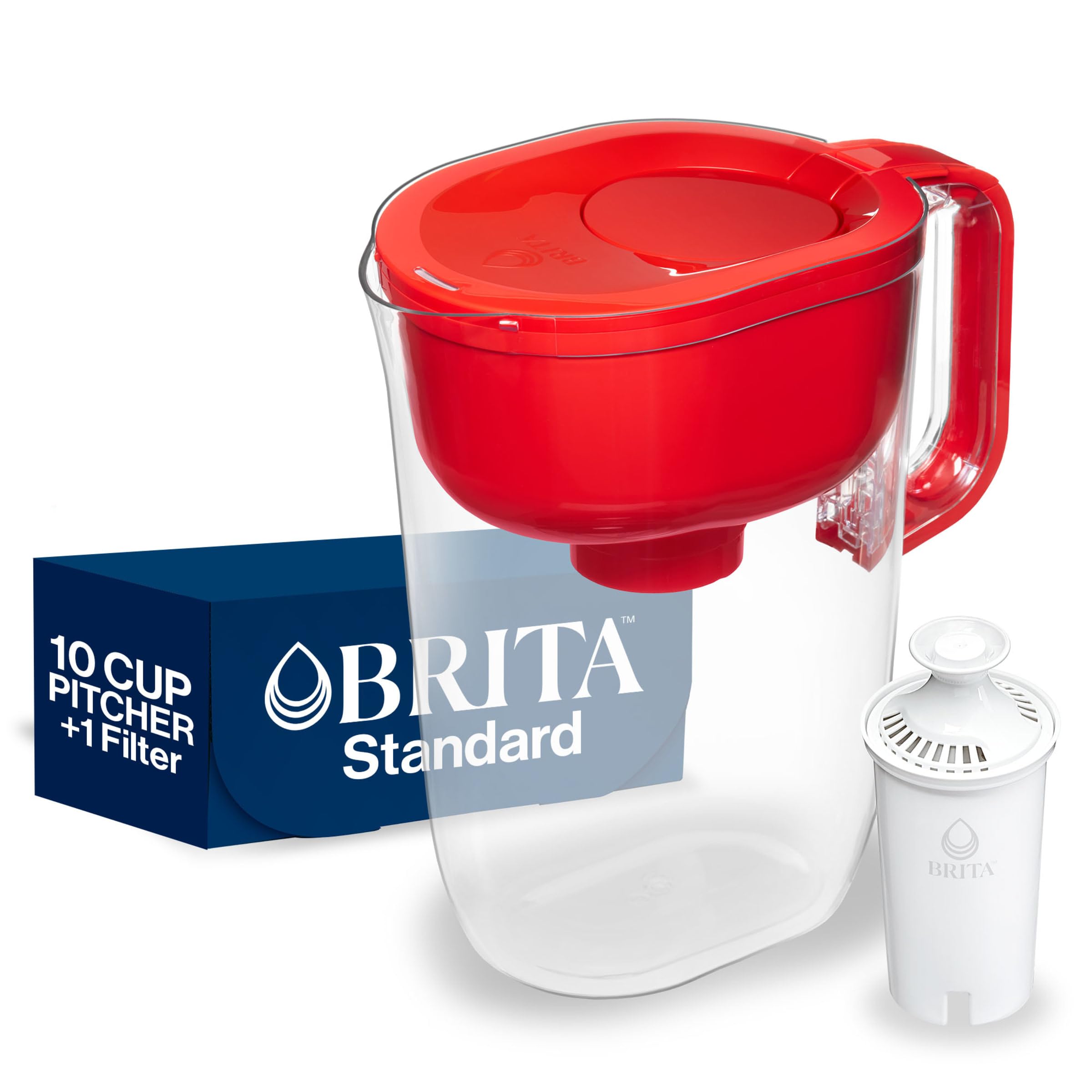 Brita 10 Cup Filter Pitcher with Smart Light Indicator, Reduces Chlorine taste and odour from Tap Water, Filters 151 Litres, Huron, Red