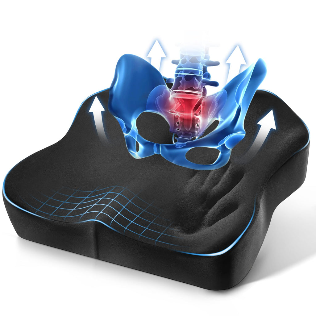 Ergonomic Memory Foam Seat Cushion – Tailbone & Lower Back, Coccyx Support, Office Chair & Car Seat Cushion, Travel & Wheelchair Pad, Breathable, Non-Slip Pressure Ease & Posture Support