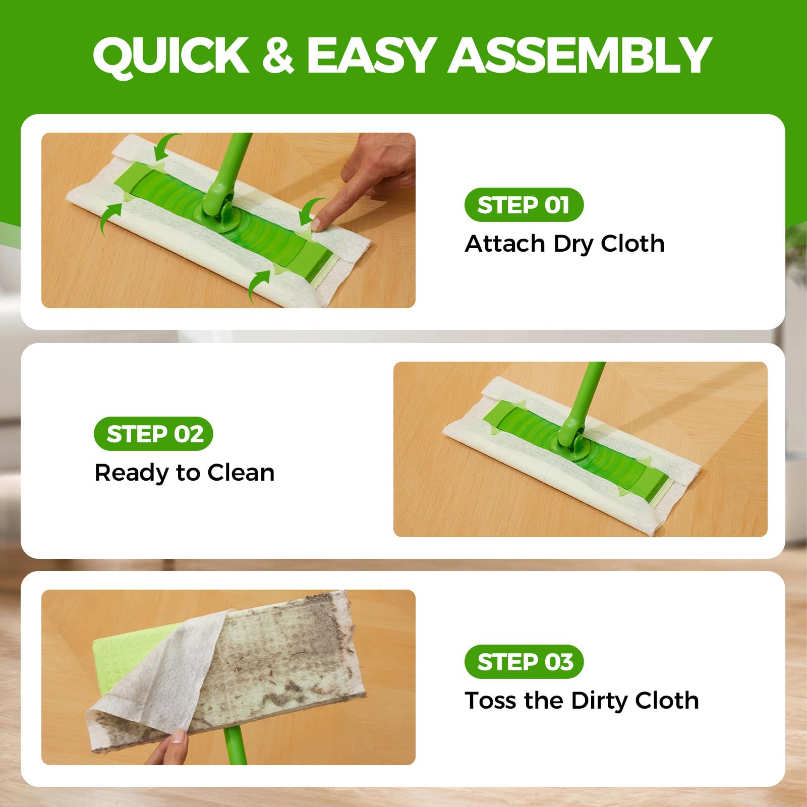 UCLEAN Dry Mop Refills Sweeper Disposable Dusting Cloths for Floor Cleaning - Electrostatic Mop Pads 160 Count 7.9"x11.6"