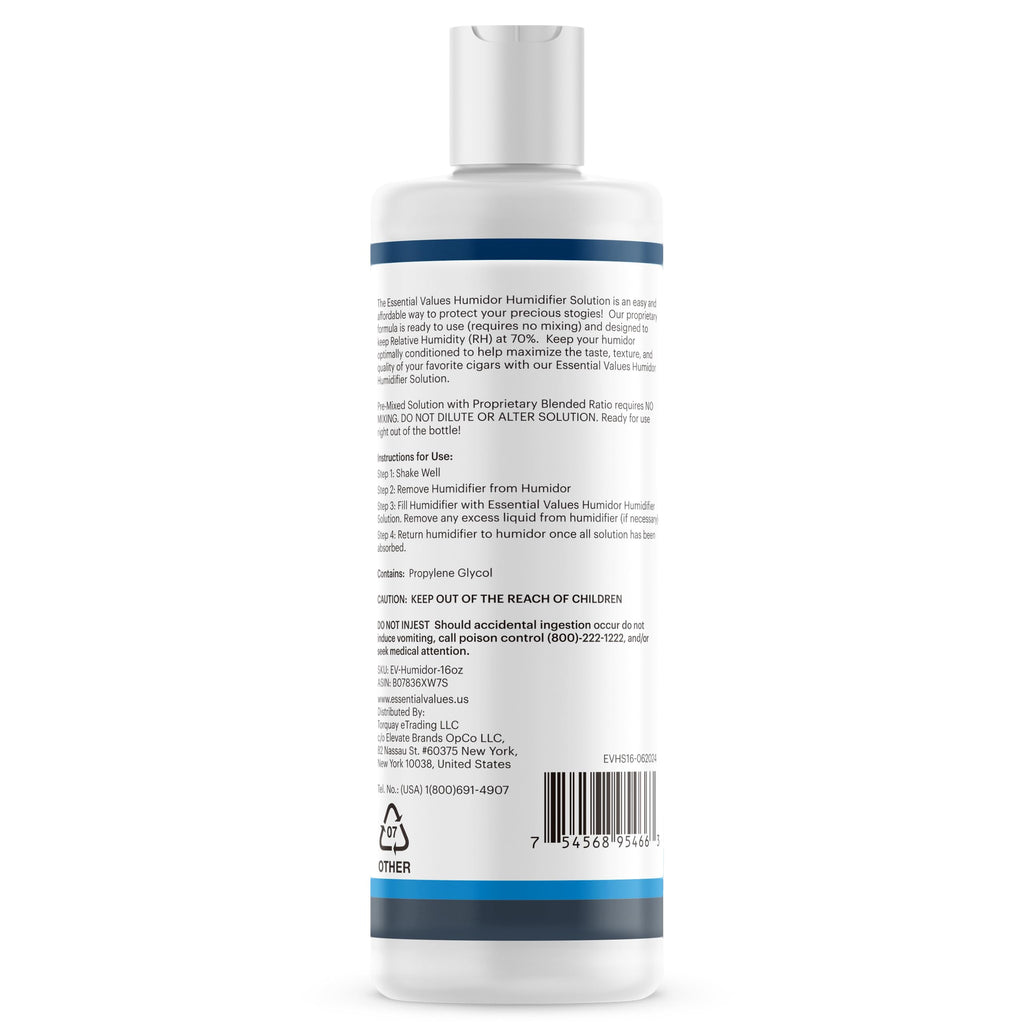 Essential Values Cigar Humidor Solution (1 Pack) 16oz Propylene Glycol Solution (PG Solution) for Humidifiers. Humidor Accessories and Supplies