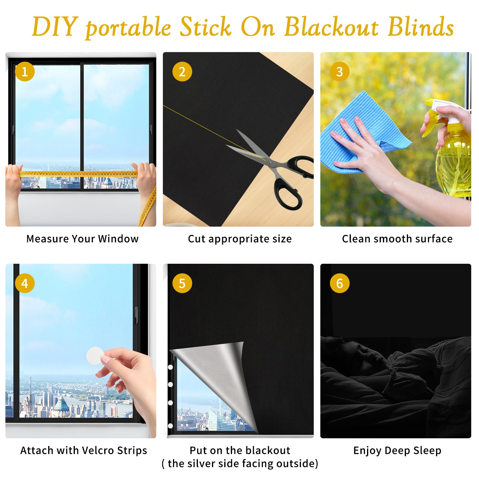 Blackout Blinds 300x145 cm,100% Blackout Curtains for Window, Portable Blackout Shades Film for Bedroom, Cut to Any Size, Temporary Black Out Blinds for Windows Cover Nursery Baby Travel RV