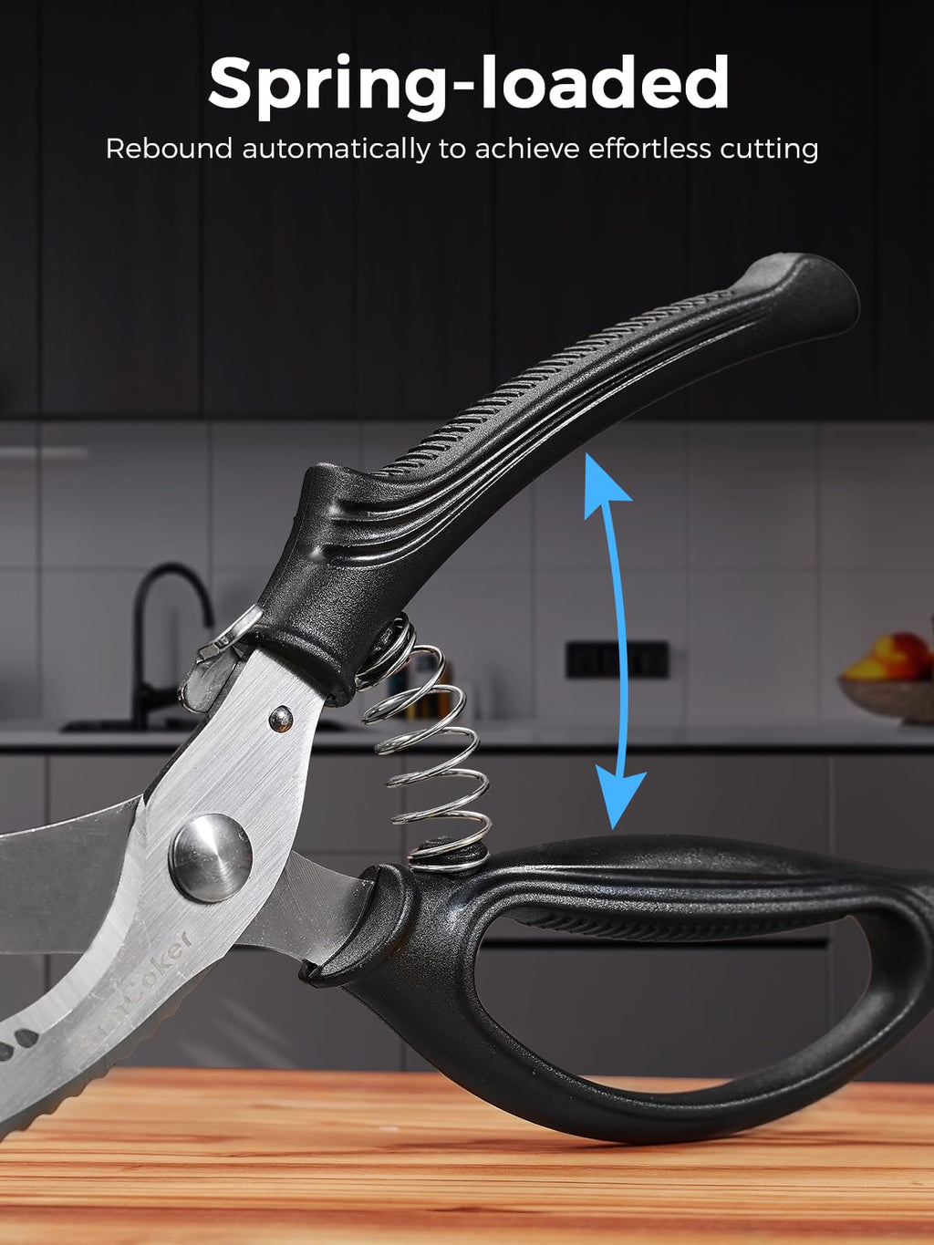 Poultry Shears, Heavy Duty Kitchen Scissors for Chicken, Meat, Bone and Fish, Spring Loaded Kitchen Shears with Anti-Slip Handle, Safety Lock, Dishwasher Safe