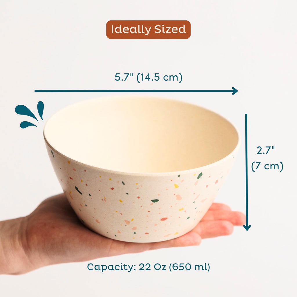 Nook Theory 4 Pack Bamboo Bowls - 22 Oz Reusable Toddler and Kids Bowl, Dishwasher Safe, Not Microwavable Bamboo Dishes (Celebration)