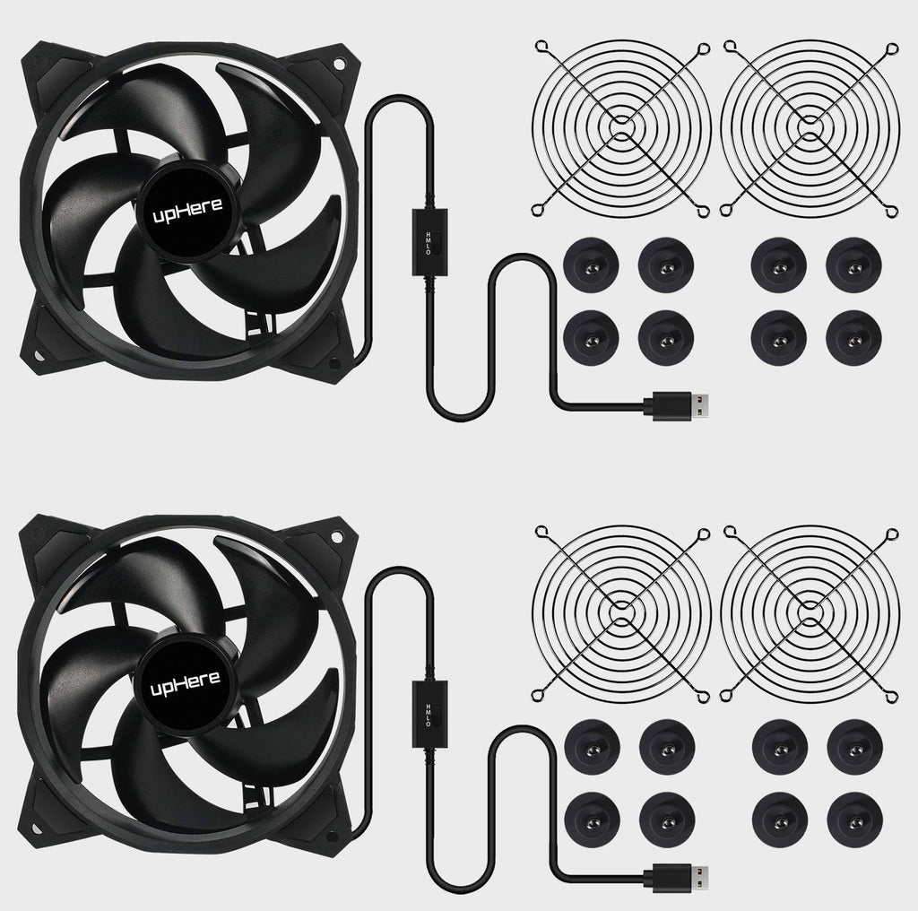 upHere USB Computer Fan Black,Dual 120mm Fan,3 Adjustable Speeds Silent Fan for Computer Cases Computer Cabinet PlayStation Xbox Cooling,U1204