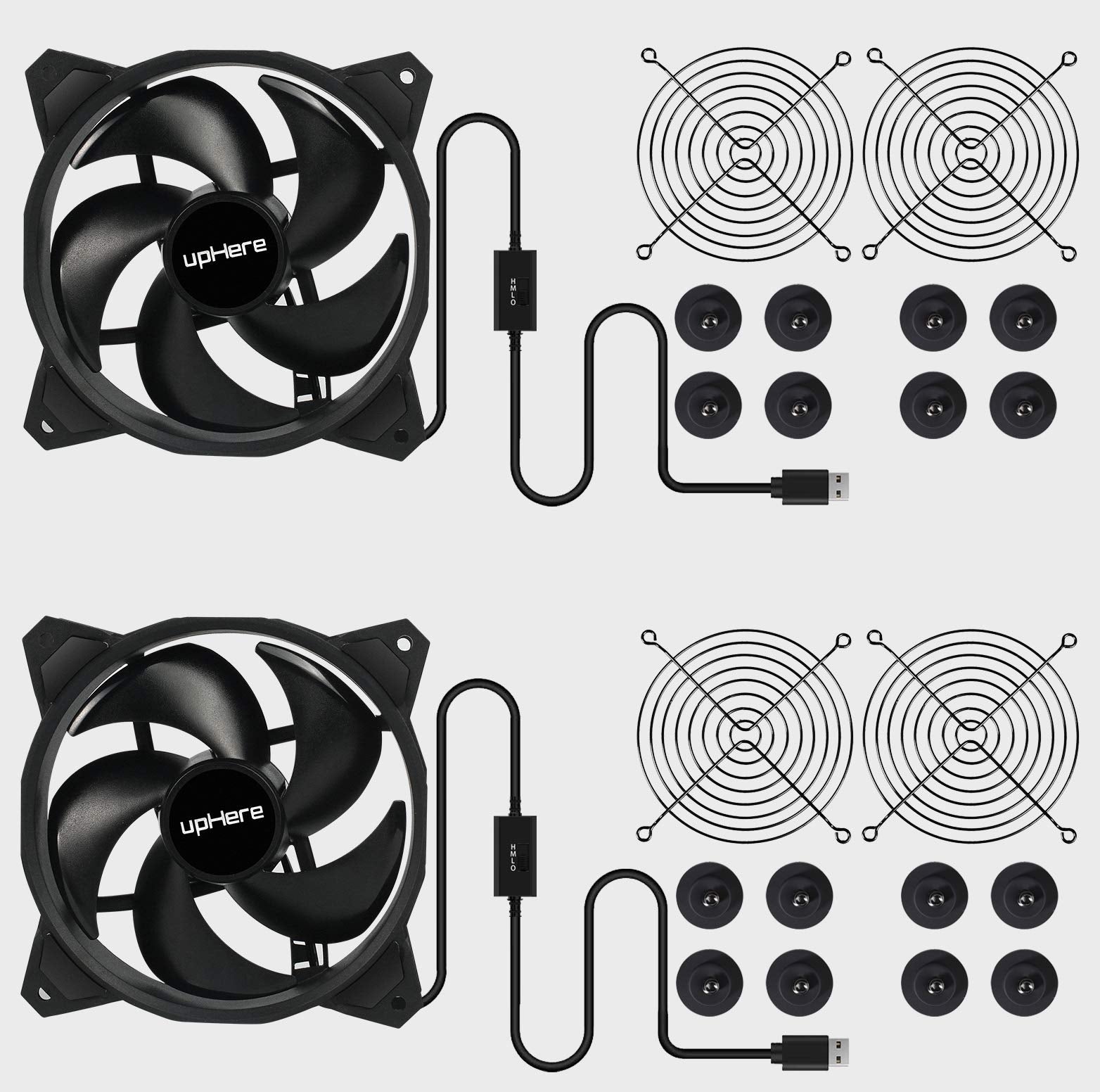 upHere USB Computer Fan Black,Dual 120mm Fan,3 Adjustable Speeds Silent Fan for Computer Cases Computer Cabinet PlayStation Xbox Cooling,U1204
