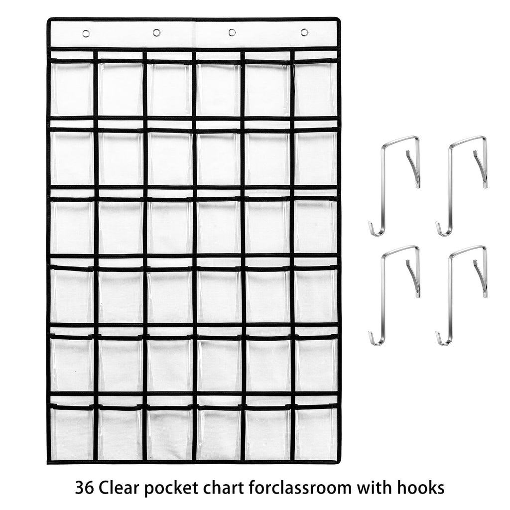 SAVERHO Classroom Pocket Chart for Cell Phones,36 Clear Pocket Chart for Calculator Holder with 36 Number Sticker (White)