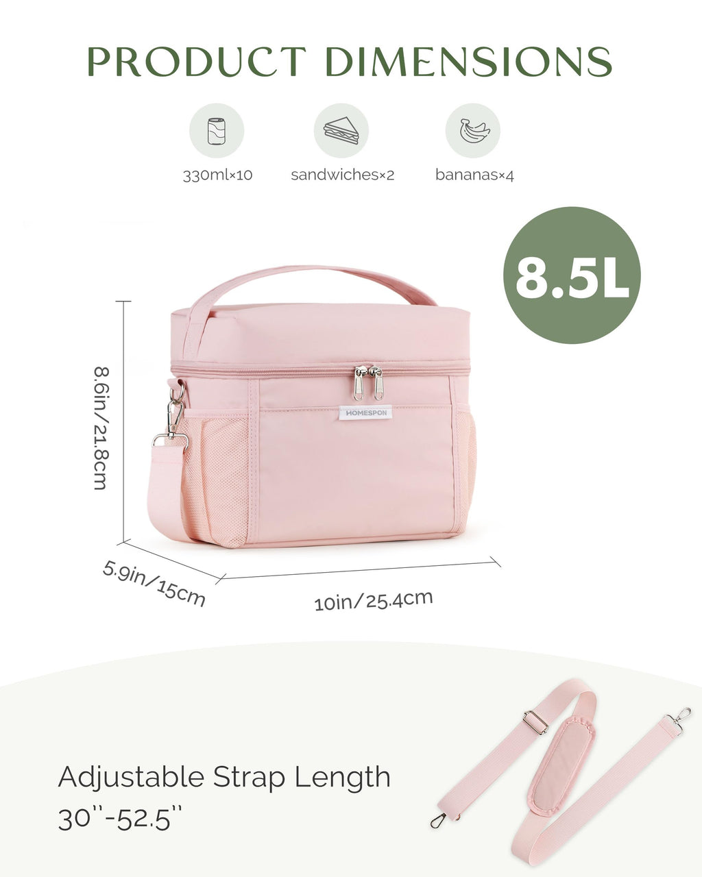 HOMESPON Lunch Box for Women Men - Insulated Lunch Bag Waterproof Lightweight Cooler Bag for Work, Picnic, Travel (Medium, Pink)