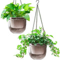 Melphoe 2 Pack Self Watering Hanging Planters Indoor Flower Pots, 6.5 Inch Outdoor Hanging Plant Pot Basket, Plant Hanger with 3Hooks Drainage Holes for Garden Home (Gray)