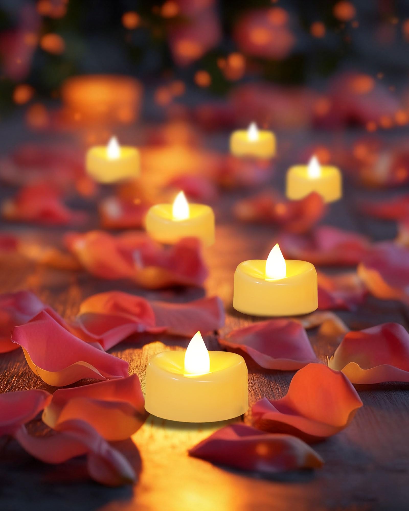 AMAGIC Warm Yellow Tealight 50 Pack Battery Flameless Tea Lights Fake Candle Realistic Bright Last 100+ Hours, for Halloween Birthday Holiday Decoration