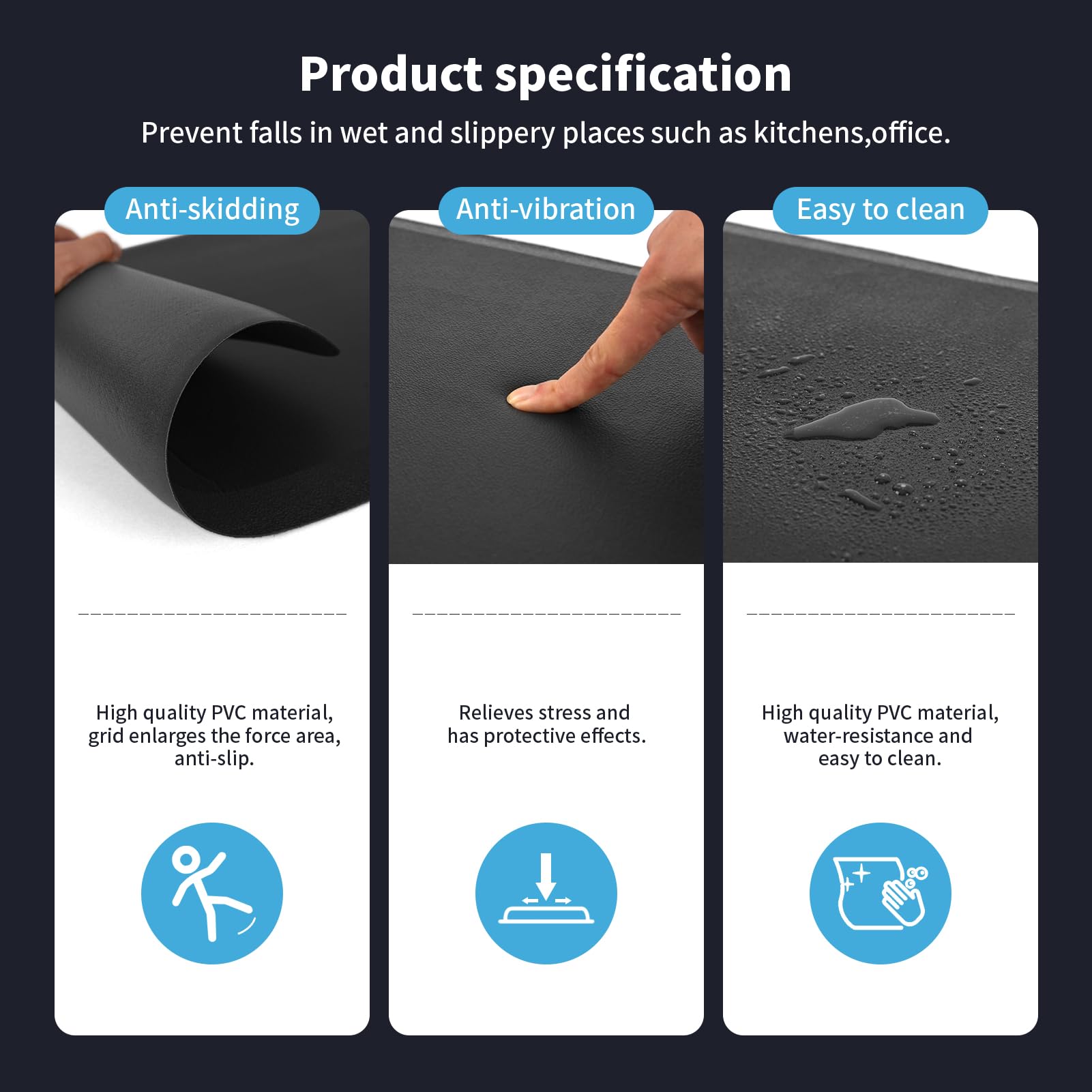 Art3d 28"x17.3"x0.75" Thick Anti Fatigue Kitchen Mat, Thick Non-Slip Kitchen Rug for Standing, Waterproof Standing Desk Mat, Cushioned Comfort Floor Mat for Office, Home, Desk (Black)