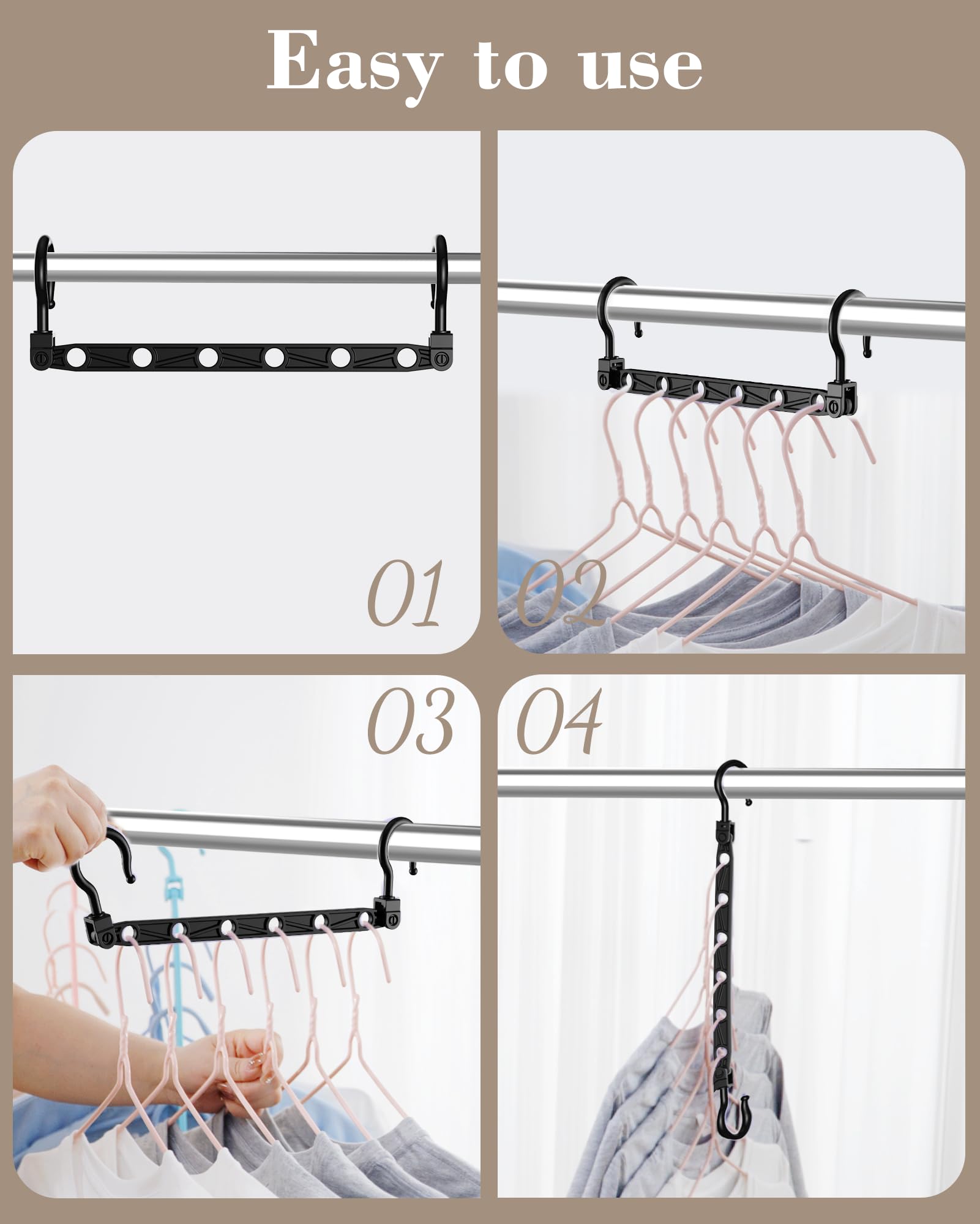 Latoxcaa Space Saving Hangers for Clothes, 24 Pack Collapsible Hangers with 6 Holes and 360° Swivel Hook, Hanger Hooks Space Saver for Closet Organizers and Storage, Dorm Room Essentials, Black