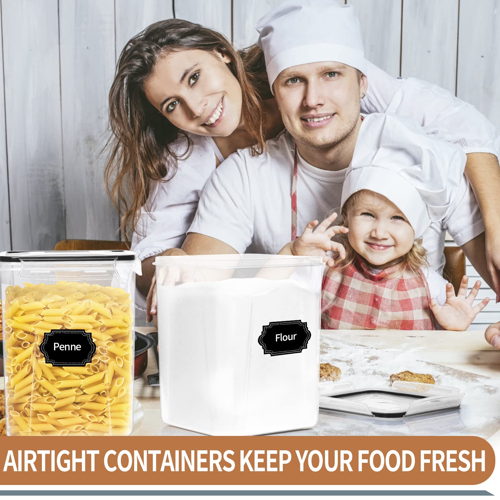 Large Tall Airtight Food Storage Containers with Lids, 4 PCS 5.2L, Kitchen Pantry organizers and storage, PRAKI Kitchen Storage Containers Set for Cereal, Flour & Baking Supplies with Labels & Marker