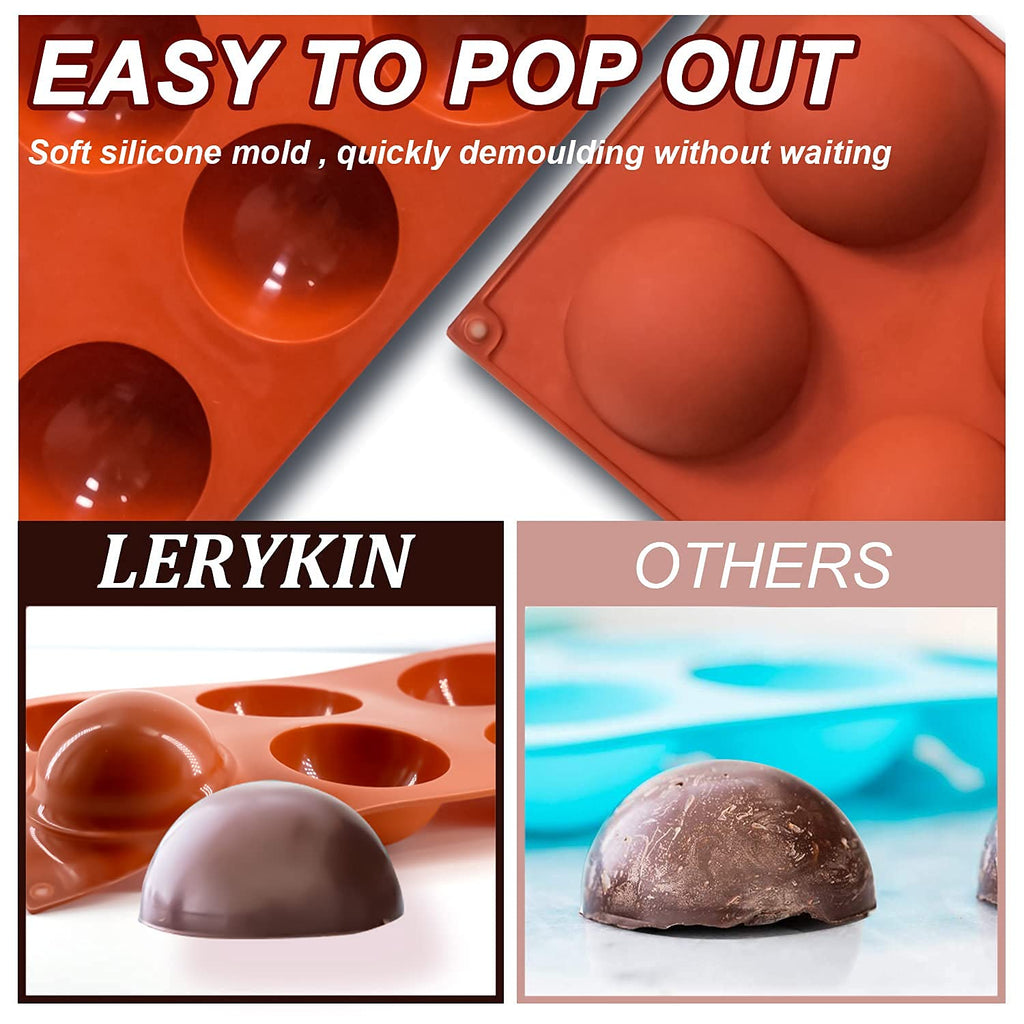 Lerykin 3 Pack Large 6-Cavity Semi Sphere Silicone Molds, Non-Stick Baking Mold for Making Standard Size Hot Chocolate Bomb, Cake, Jelly, Dome Mousse
