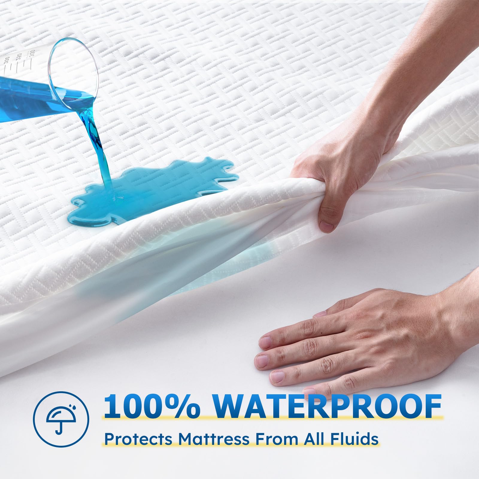 Cozymaker Queen Size Mattress Protector, 100% Waterproof Mattress Cover Fitted 8"-21" Deep Pocket, Cooling Viscose Made from Bamboo and Soft Breathable Cover Mattress Queen Noiseless Washable