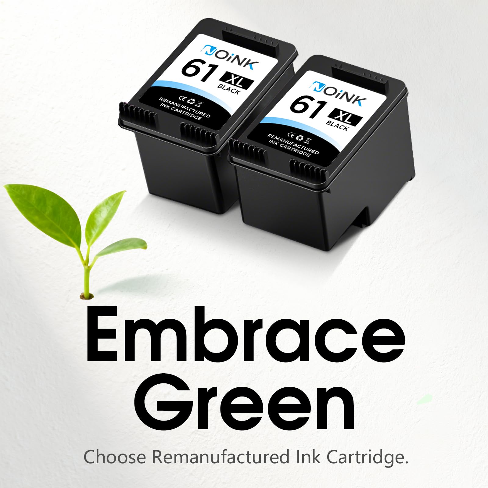 NOINK 61XL Ink Cartridges High Yield Replacement for HP 61XL, Compatible with HP Envy 4500 5530 Deskjet 1000 1512 2540 2542 3510 3050 3050A 4630 5530, 2Pack, 2 Black
