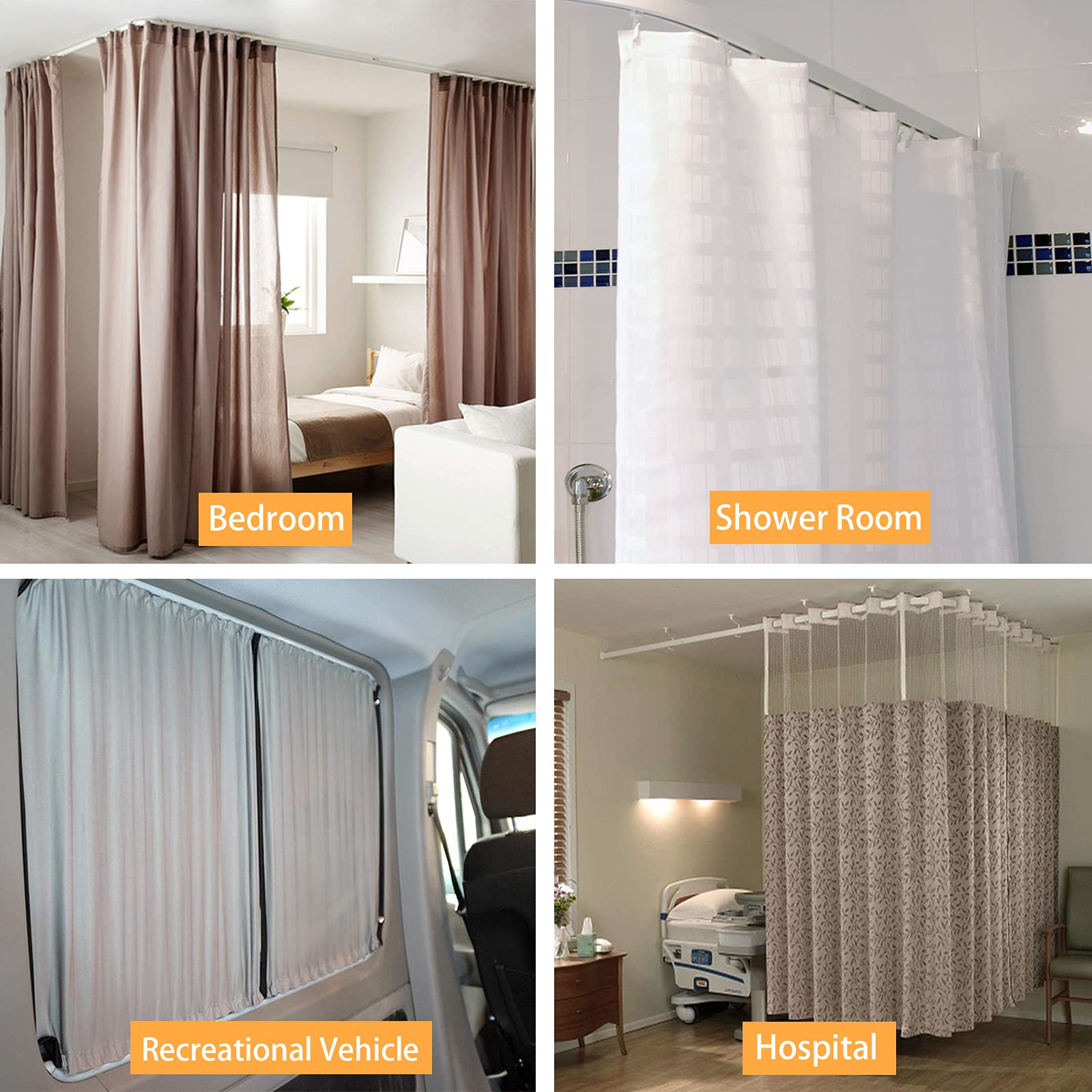 Flexible Ceiling Curtain Track | 5 Meters Curved Curtain Rail with Mute Rollers | Bendable Mount for Shower/Bay Window/RV Curtain/Room Divider