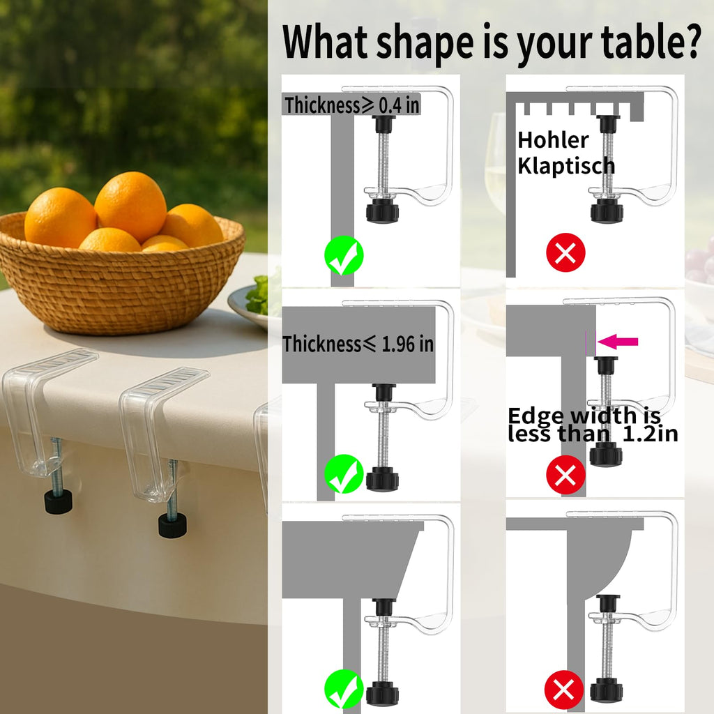 12 Piece Adjustable Tablecloth Clips with Strong Clamping Force to Prevent Slippage. Damage-Free Table Cloth Holder Clips , Easy to Install, Suitable for Tables with Thickness Between 0.4-1.96 Inch.