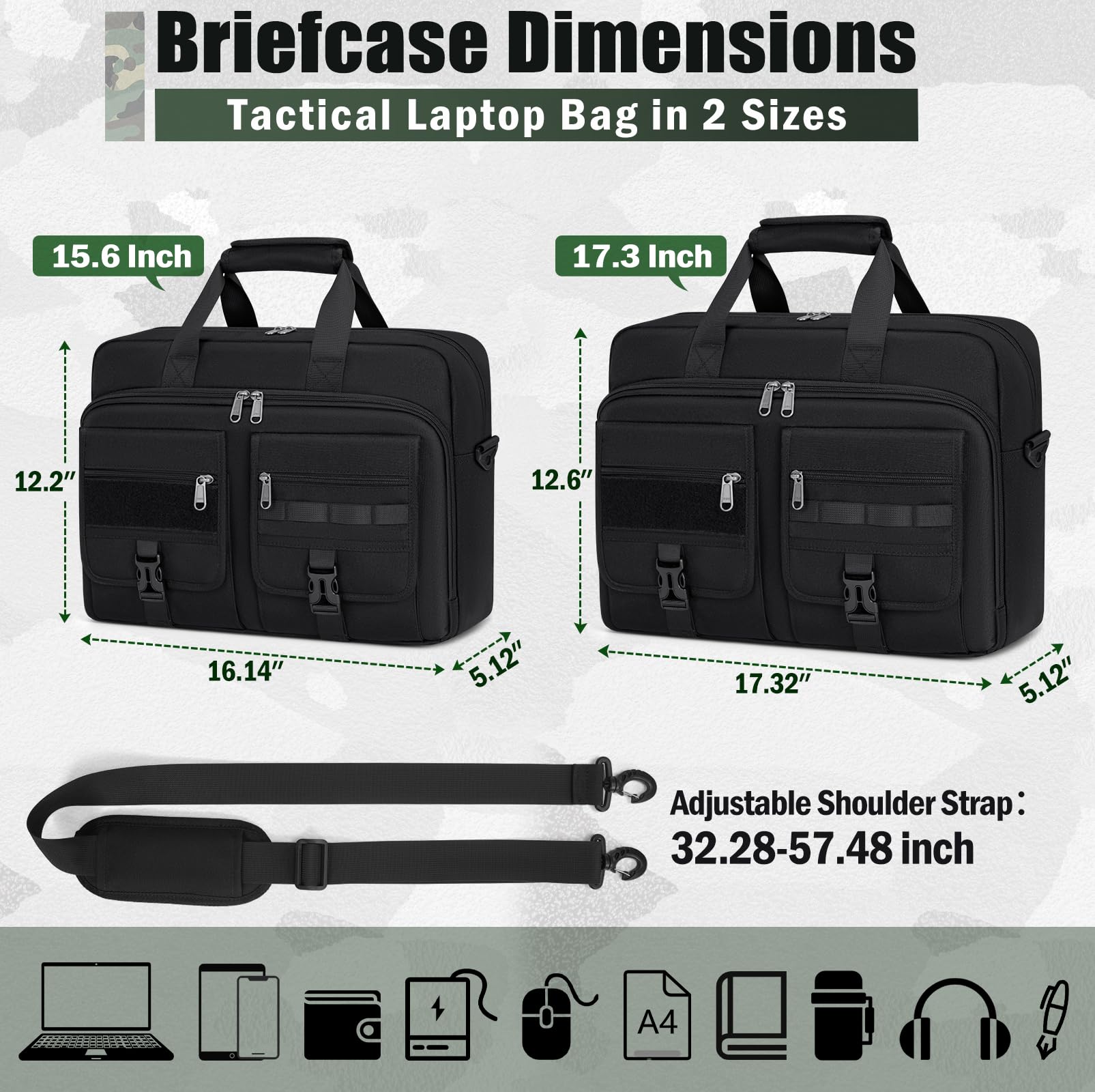 RAINSMORE Tactical Laptop Bag 17.3 Inch Laptop Briefcase Men Business Computer Bag Large Laptop Case Waterproof Military Shoulder Messenger Bag Work Office Travel, Black