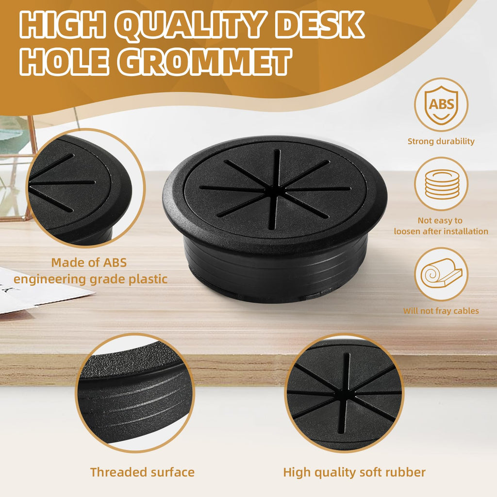 Desk Grommet Hole Diameter 3.15 Inch (Head Diameter 3.7 Inch) 2 Pieces, Desk Hole Cover for Cables Black, ABS Plastic Grommet Hole Cover for Wires Cables Through The Countertop by XIOGZAXI