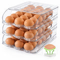 SMRCAD Egg Holder for Fridge, Automatic Stable Rolling Egg Dispenser with Handle & Silicone Pad for Refrigerator, Large Capacity Egg Organizer with Lid