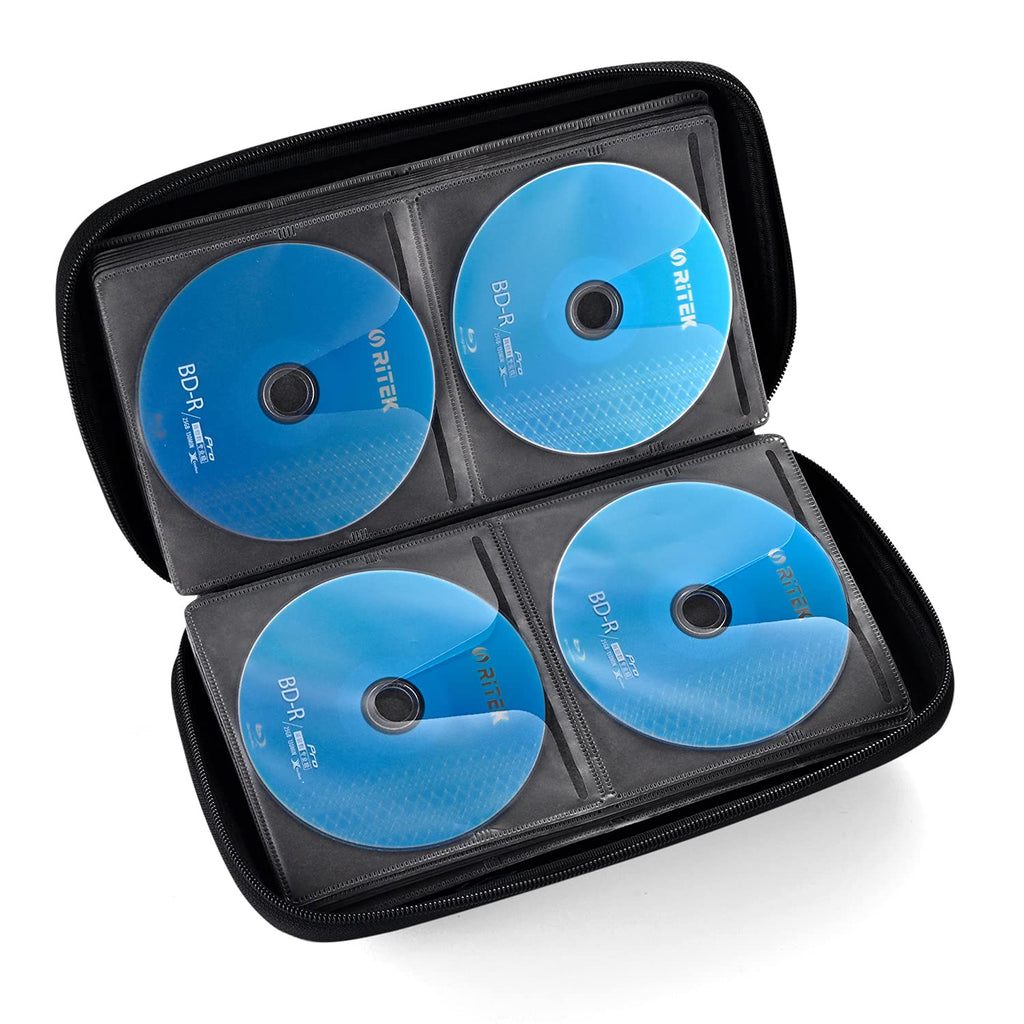 LIOVODE DVD Case, 96 Capacity EVA CD Case Holder Storage Organizer Portable Protective DVD Wallet Holder for Car (96 Capacity, Black96)