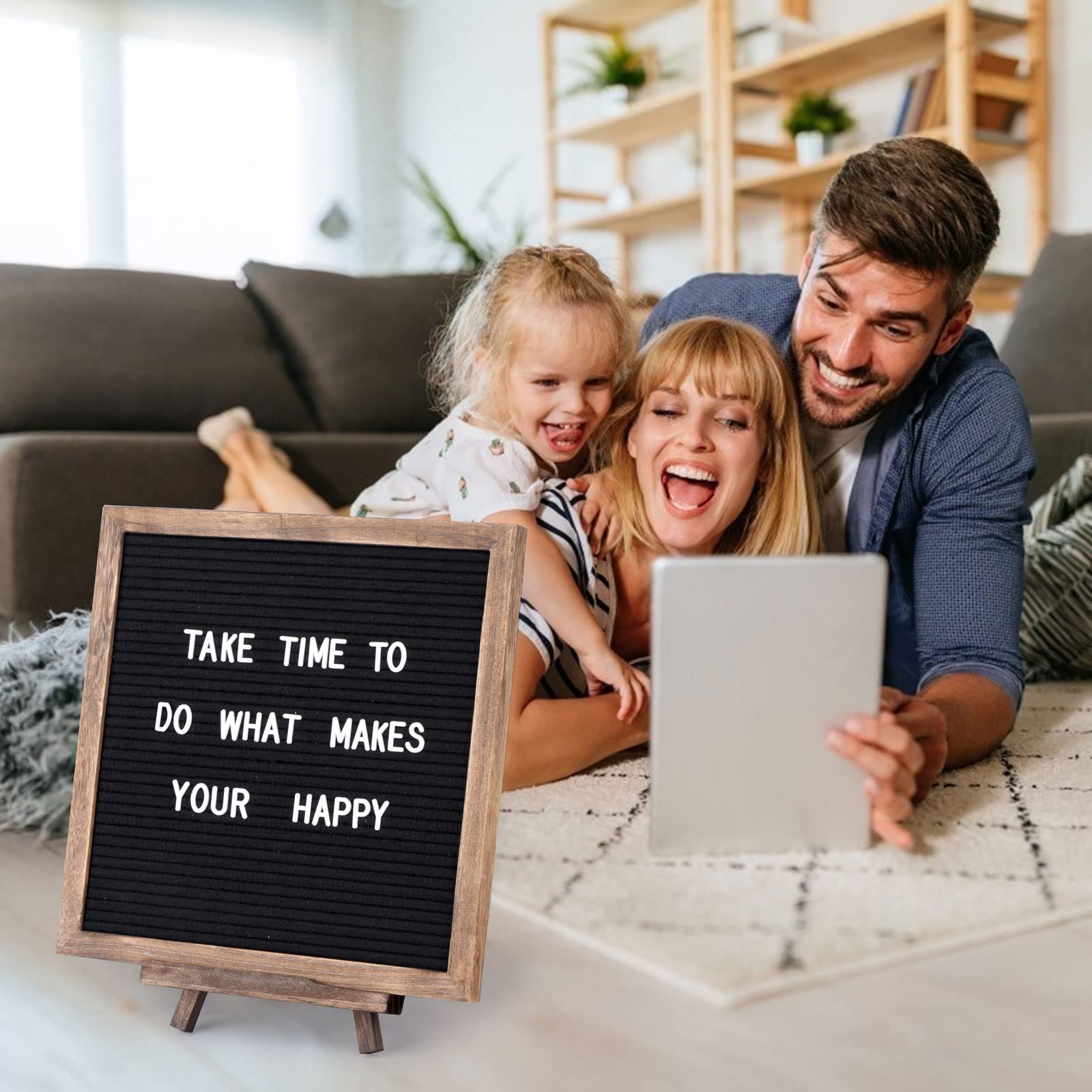 Felt Letter Board with Rustic Frame and Stand 12x12 inch,Changeable Letter and Message Board Include 470 Precut Letters,Number,Symbol,Hook to Hang,2 Canvas Bags