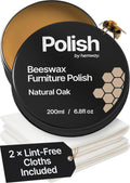 Natural Oak Beeswax Furniture Polish 200 ml / 6.8 fl oz, & 2 Lint-Free Cloths, Natural Furniture Wax for Wood Protection, Modern, Antique, Wood, Furniture, Restores & Protects, Long-Lasting Bees Wax