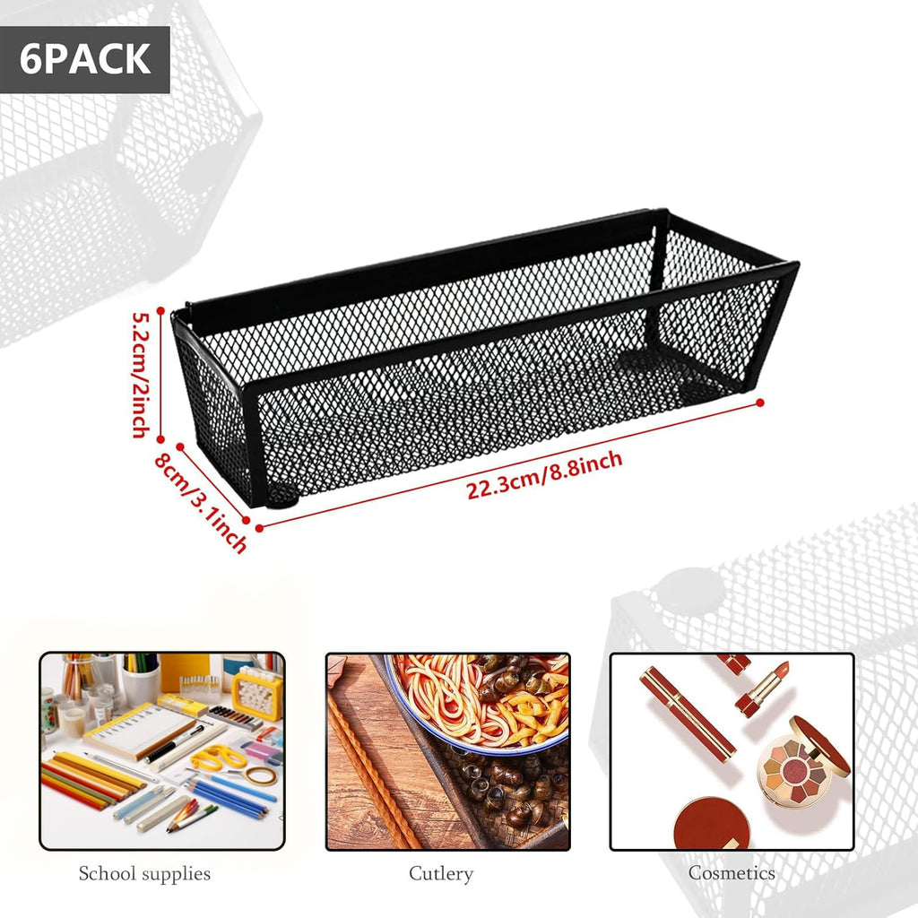 Chris.W 6 Pack Silverware Organizer for Kitchen Drawer, Metal Mesh Tray with Interlocking Arm Connection, Flatware Organizer Bin, Cutlery Tray, Black Wire Office Desktop Organizer Basket (S)