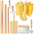 Pasta Making Tools, 9 PCS Wood Pasta Making Kit with 1 Pasta Drying Rack, 3 Rolling Pins, 1 Gnocchi Board, 1 Dough Cutter, 2 Ravioli Stamp Maker Cutter, 1 Ravioli Cutter, Ravioli Pasta Set for Kitchen