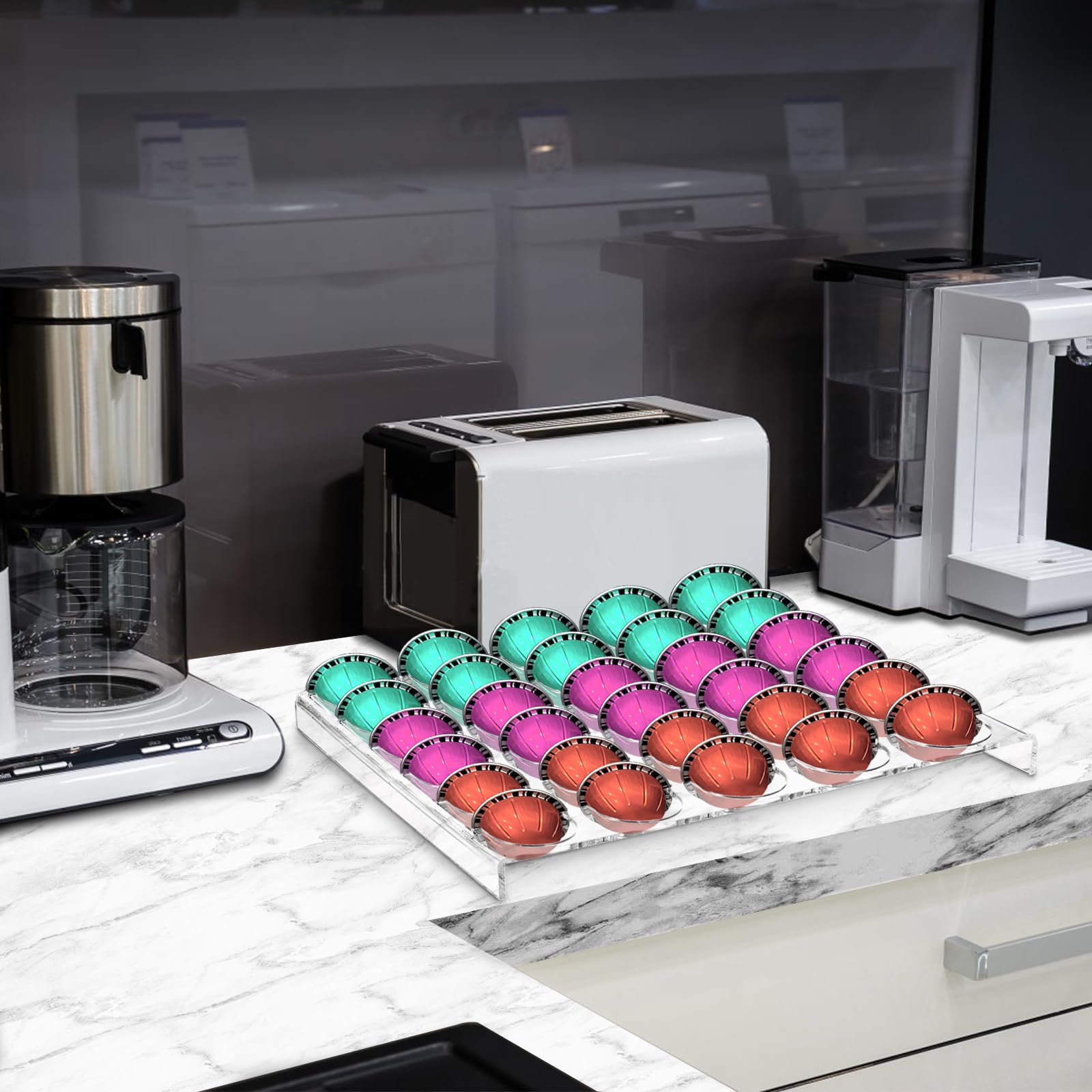 Cididu 2 Pack Coffee Pod Holder Storage Tray, 30 Pods Clear Coffee Espresso Pod Storage, Acrylic Drawer Insert Organizer for Countertop, Kitchen, Home, Office, 12.6" L x 9.8" W