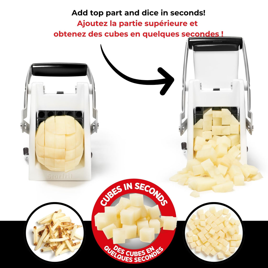 Starfrit Pro Fry Cutter & Cuber - 3-in-1 - Homemade French Fries - Slices, Dices, Cubes Potatoes & Vegetables