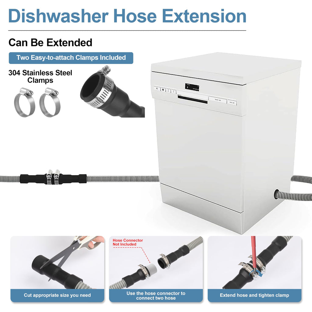MyLifeUNIT Universal Dishwasher Drain Hose, 10 Ft Dishwasher Discharge Hose Extension, Corrugated and Flexible Dishwasher Hose Drain Replacement with 2 Clamps, Fits 11/16",1" and 1-1/8"