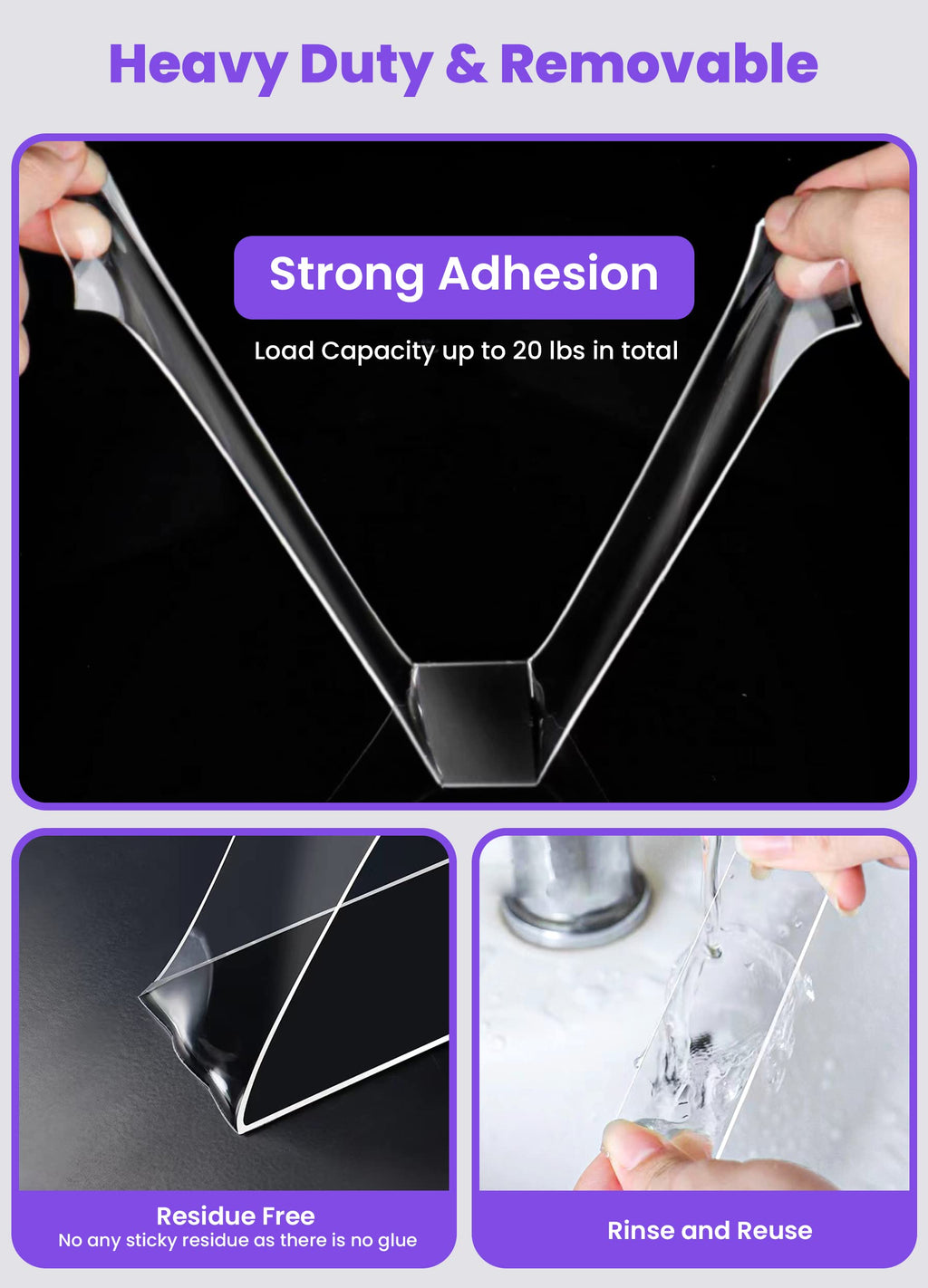 Upgraded Double Sided Tape Heavy Duty,1.18" x 198”,Extra Large Nano Double Sided Adhesive Mounting Tape,Clear & Tough Sticky Poster Wall Tape,Multipurpose Tape Picture Hanging Strips for Home Office