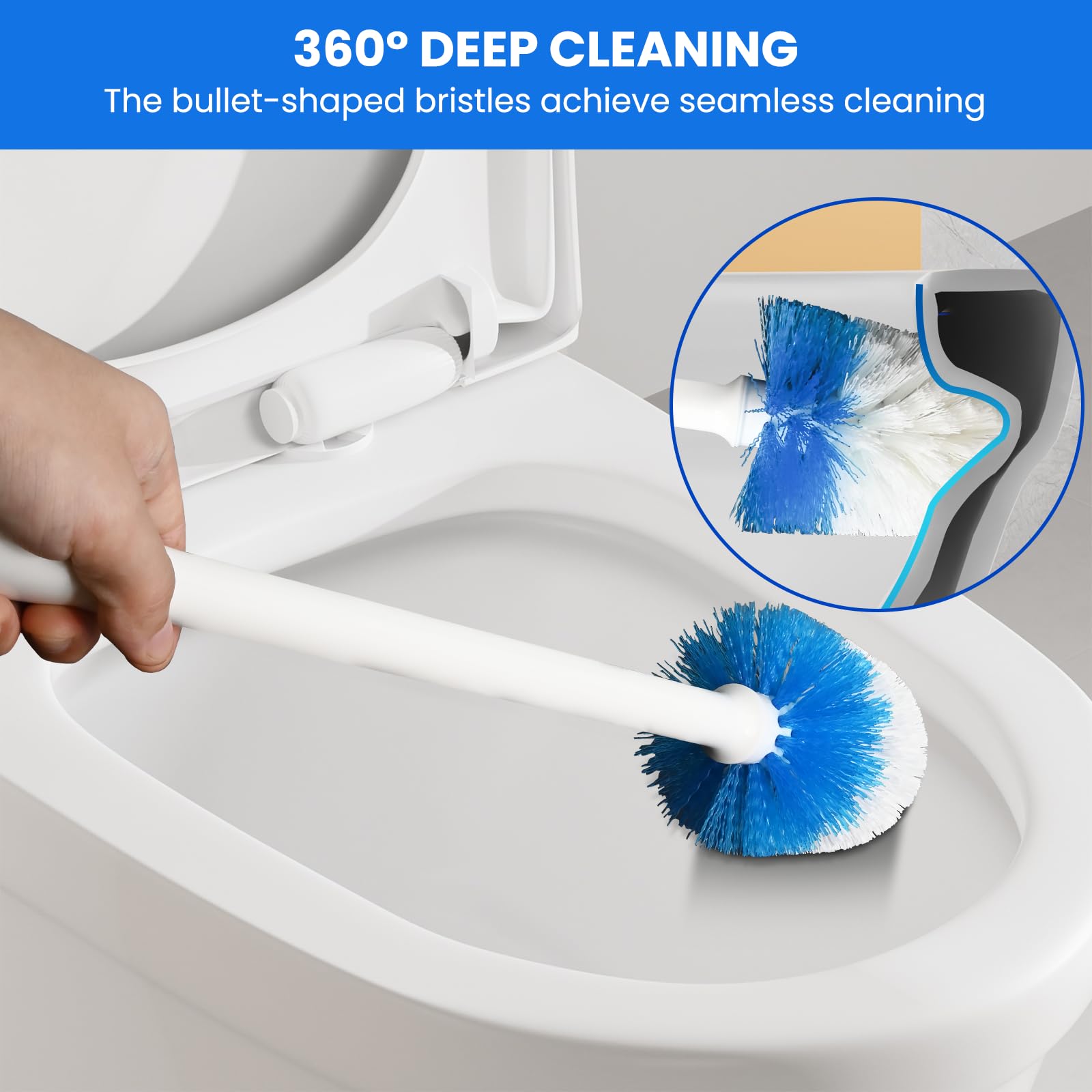 Toilet Brush Refills for OXO Toilet Brush Only, 4 Pack Toilet Brush Replacement Head, Blue & White, Nylon & Plastic Material Bristles