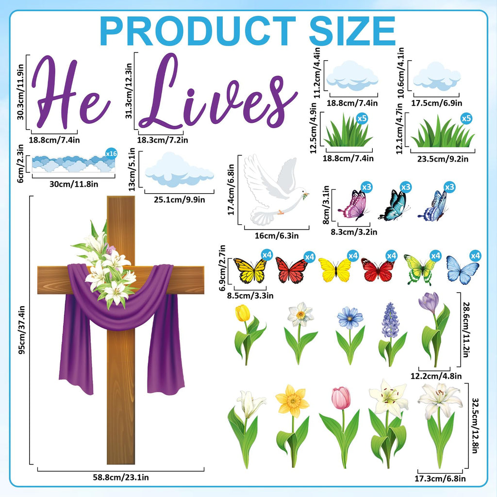 Easter Bulletin Board Decorations Christian Religious Bulletin Board Set He Lives Cross Cutouts for Spring School Sunday Home Church Wall Door(Christian)