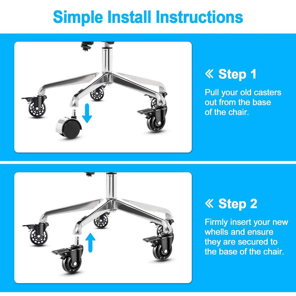 AGPTEK Set of 5 Office Chair Casters Heavy Duty with Locks, 11x22mm Office Chair Wheels Replacement with Brakes, Quiet Office Chair Wheels, No Noise, Game Chair Wheels for Hardwood Floors, Mat, Carpet