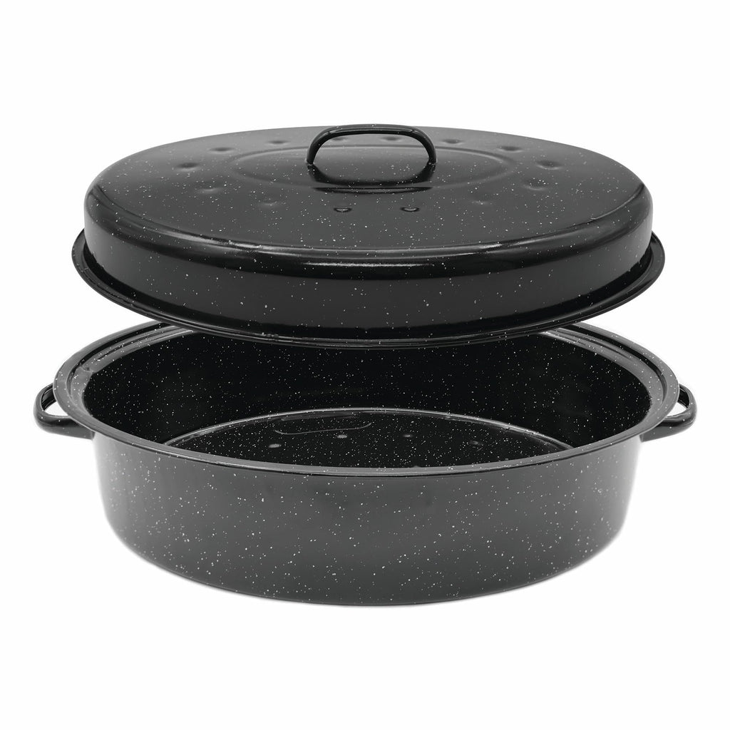 Starfrit Enamel Carbon Steel Oval Roaster, Large 9.5L (10QT) Capacity, PFAS & PFOA Free, Quick Even Heat, Dome Lid, Oven Safe, Black