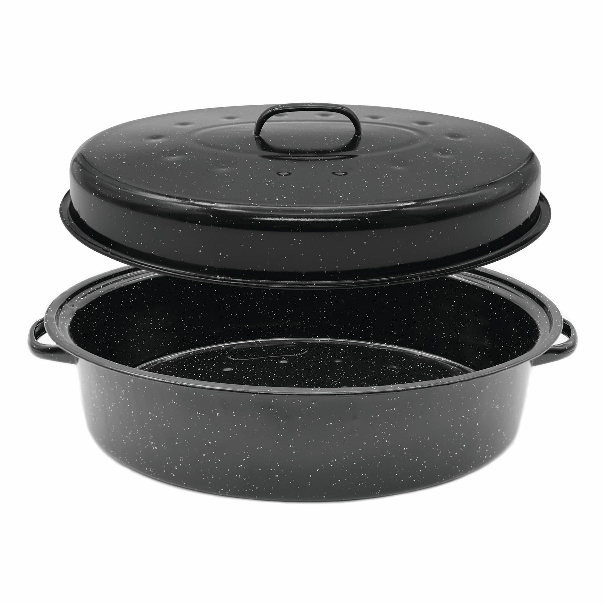 Starfrit Enamel Carbon Steel Oval Roaster, Large 9.5L (10QT) Capacity, PFAS & PFOA Free, Quick Even Heat, Dome Lid, Oven Safe, Black